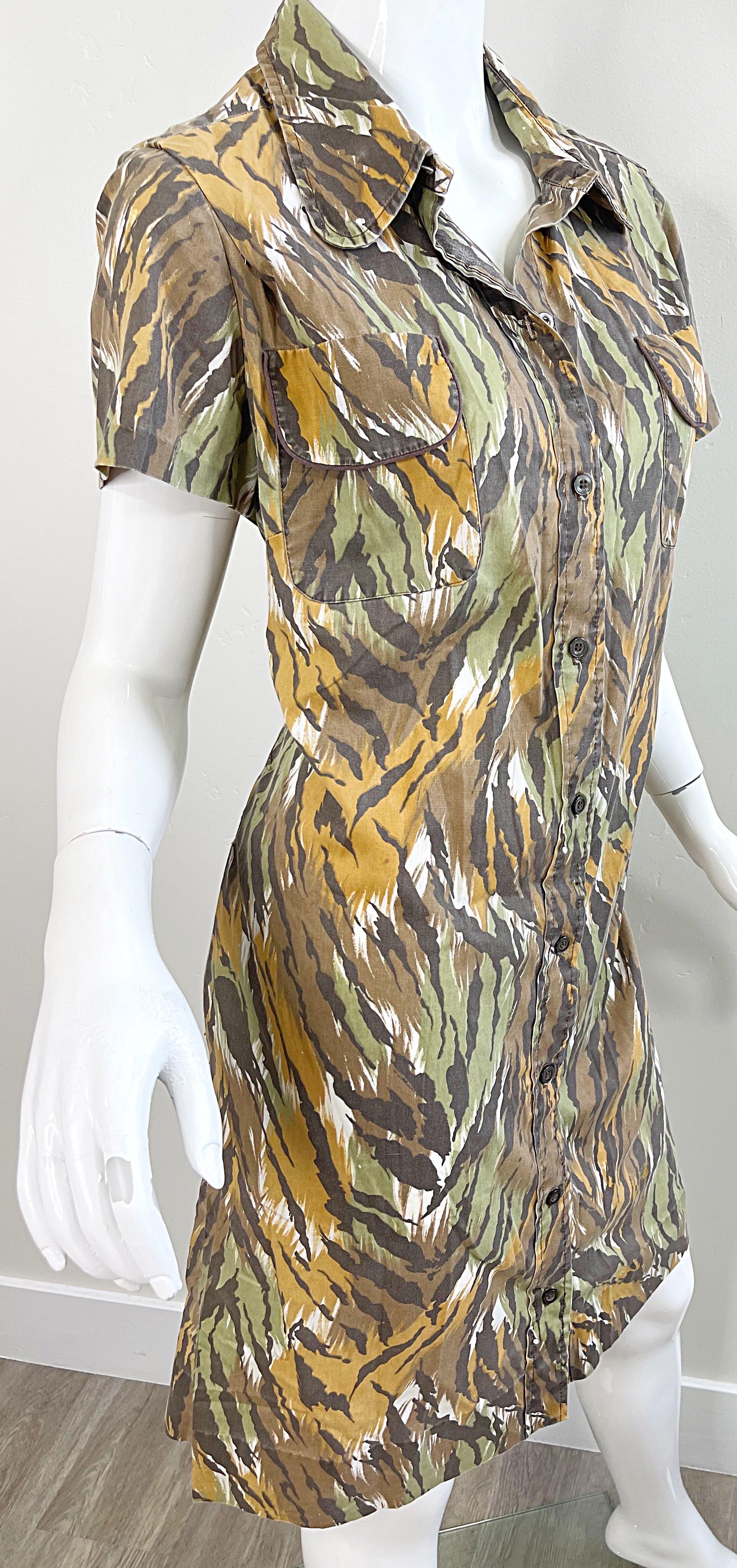1960er Camouflage Großformatiges Vintage 60er Kurzarm-Shiftkleid aus Baumwolle mit kurzen Ärmeln im Angebot 2