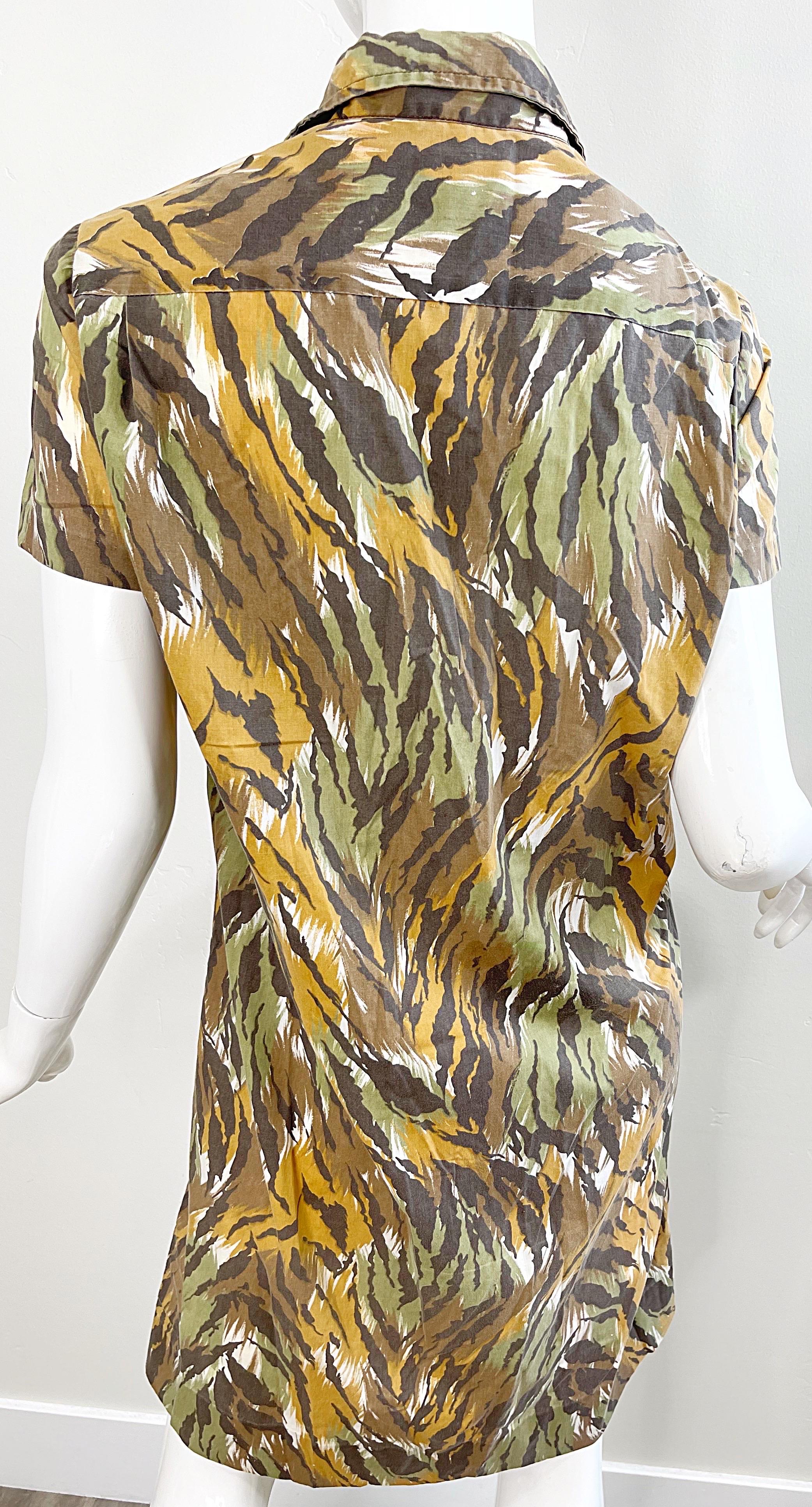 1960er Camouflage Großformatiges Vintage 60er Kurzarm-Shiftkleid aus Baumwolle mit kurzen Ärmeln im Angebot 3