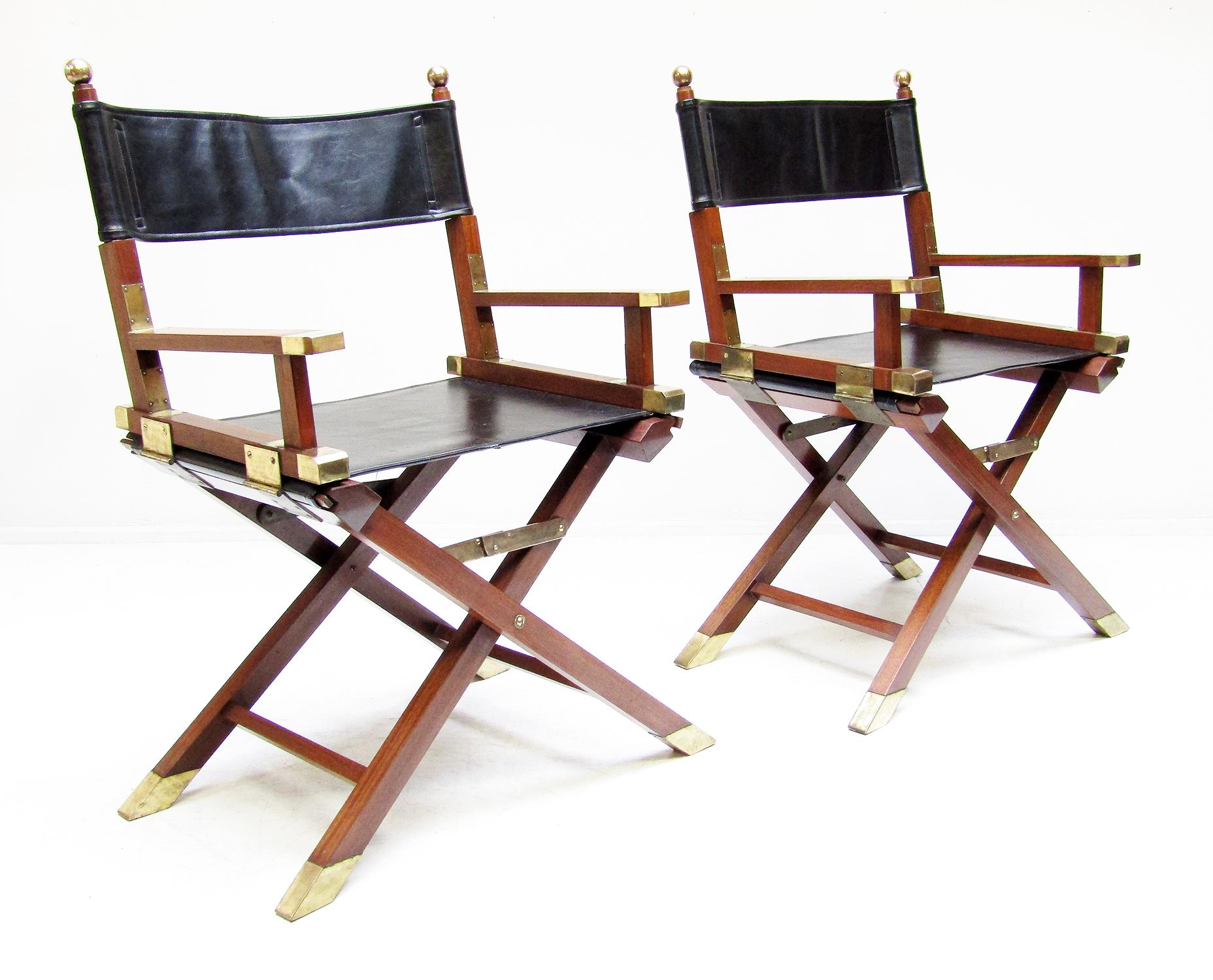 1960s Campaign Safari Chairs in Brass, Mahogany & Leather by Charlotte Horstmann 4