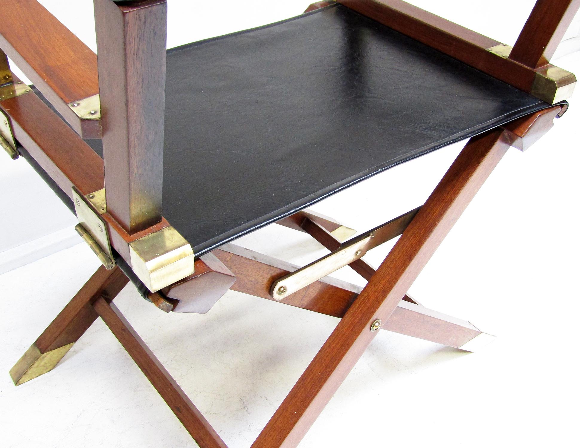 1960s Campaign Safari Chairs in Brass, Mahogany & Leather by Charlotte Horstmann 9