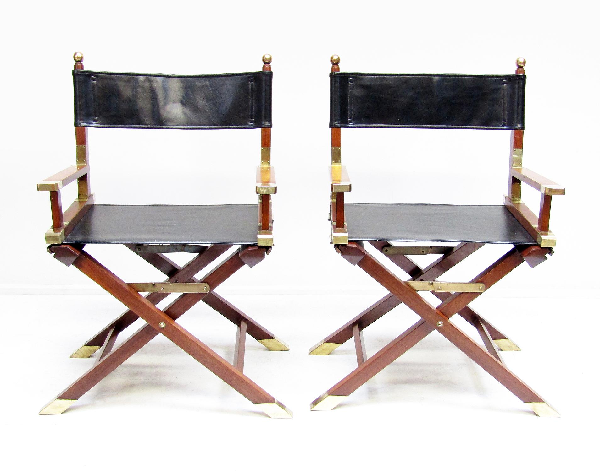 1960s Campaign Safari Chairs in Brass, Mahogany & Leather by Charlotte Horstmann 11