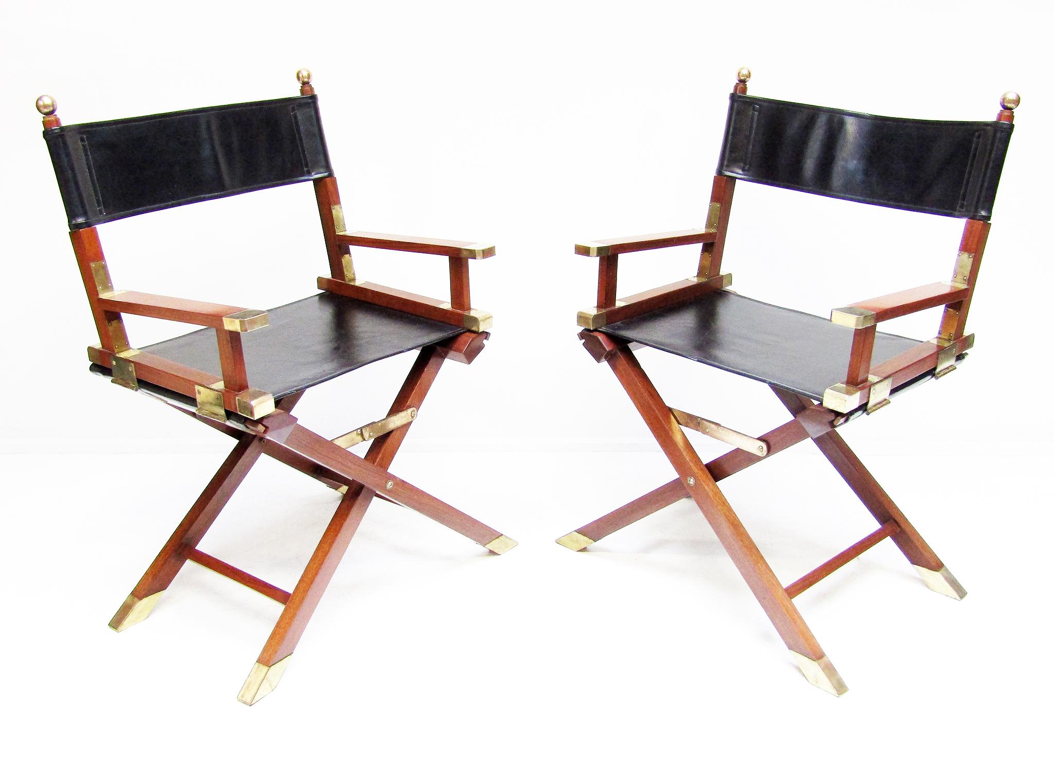 Hong Kong 1960s Campaign Safari Chairs in Brass, Mahogany & Leather by Charlotte Horstmann