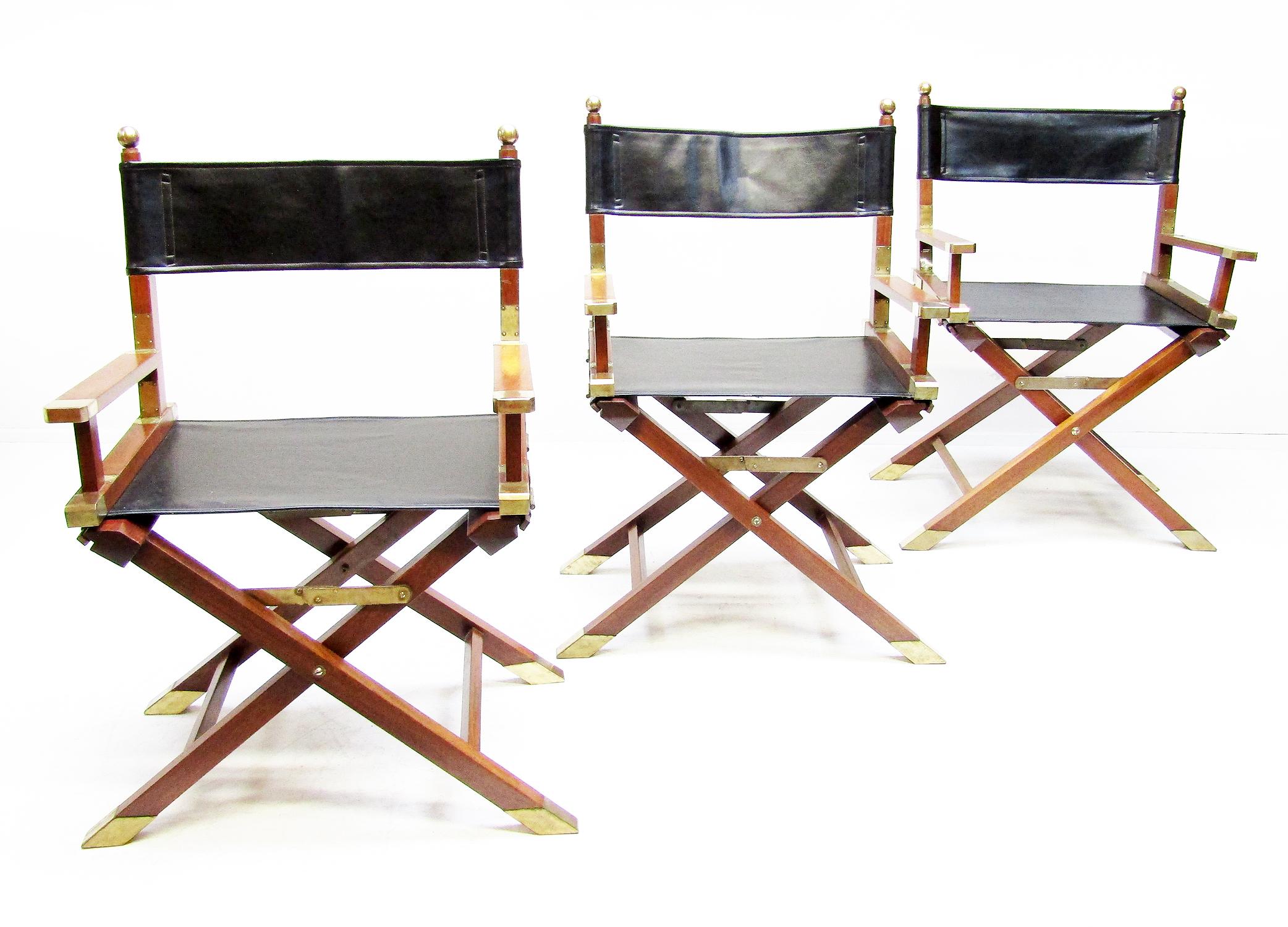1960s Campaign Safari Chairs in Brass, Mahogany & Leather by Charlotte Horstmann In Good Condition In Shepperton, Surrey
