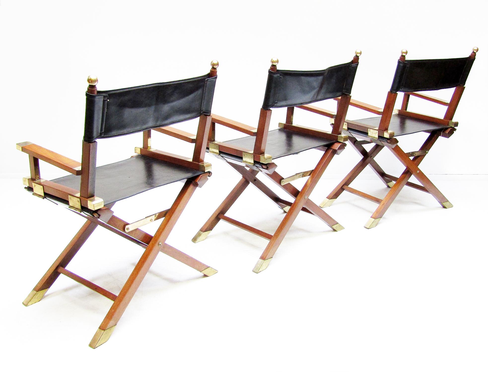 20th Century 1960s Campaign Safari Chairs in Brass, Mahogany & Leather by Charlotte Horstmann