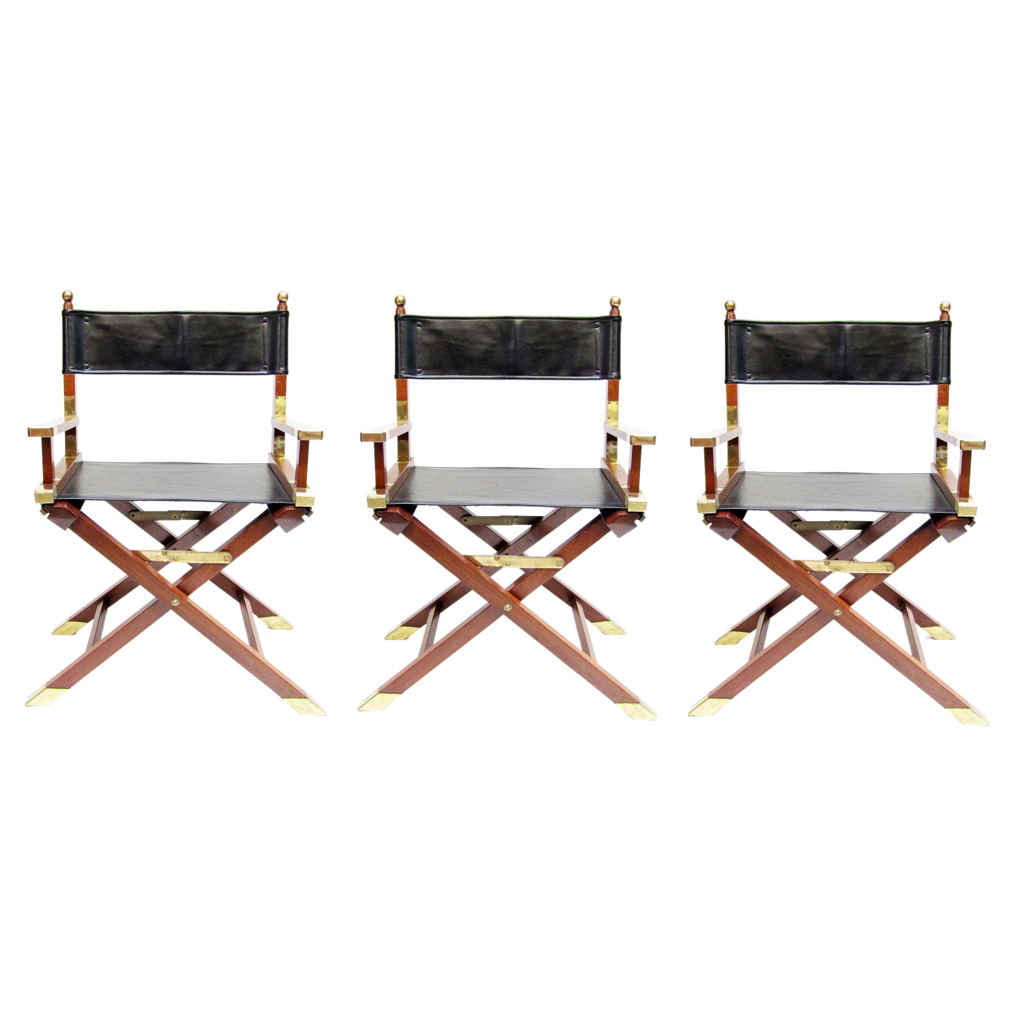 1960s Campaign Safari Chairs in Brass, Mahogany & Leather by Charlotte Horstmann