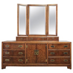 1960's Campaigner Style Drexel Dynasty Triple Dresser and Mirror