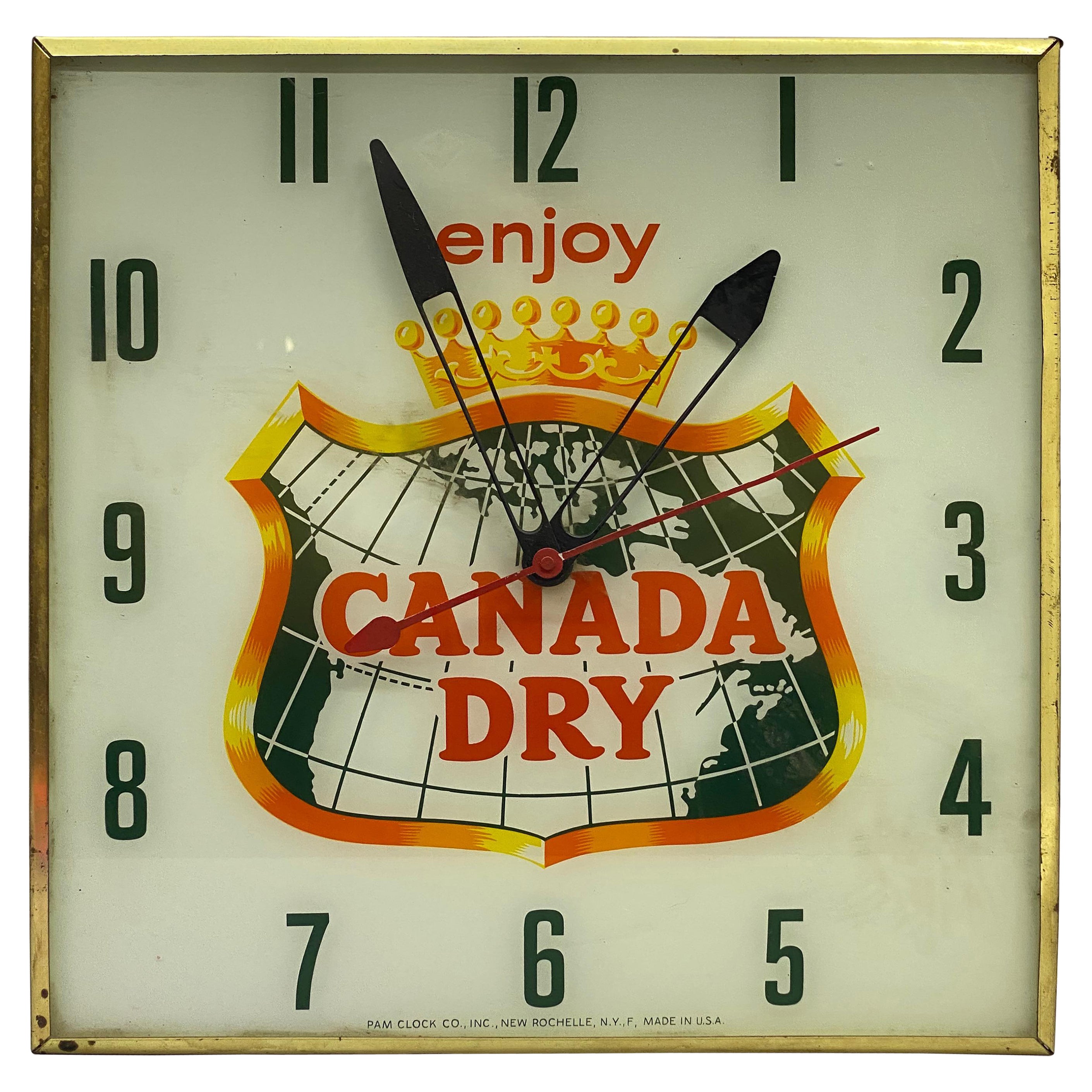 1960s Canada Dry Ginger Ale Illuminated Advertising Wall Clock, Pam Clock Co.