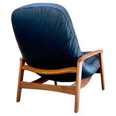 1960s Canadian Teak and Leather Scoop Lounge Chair and Ottoman