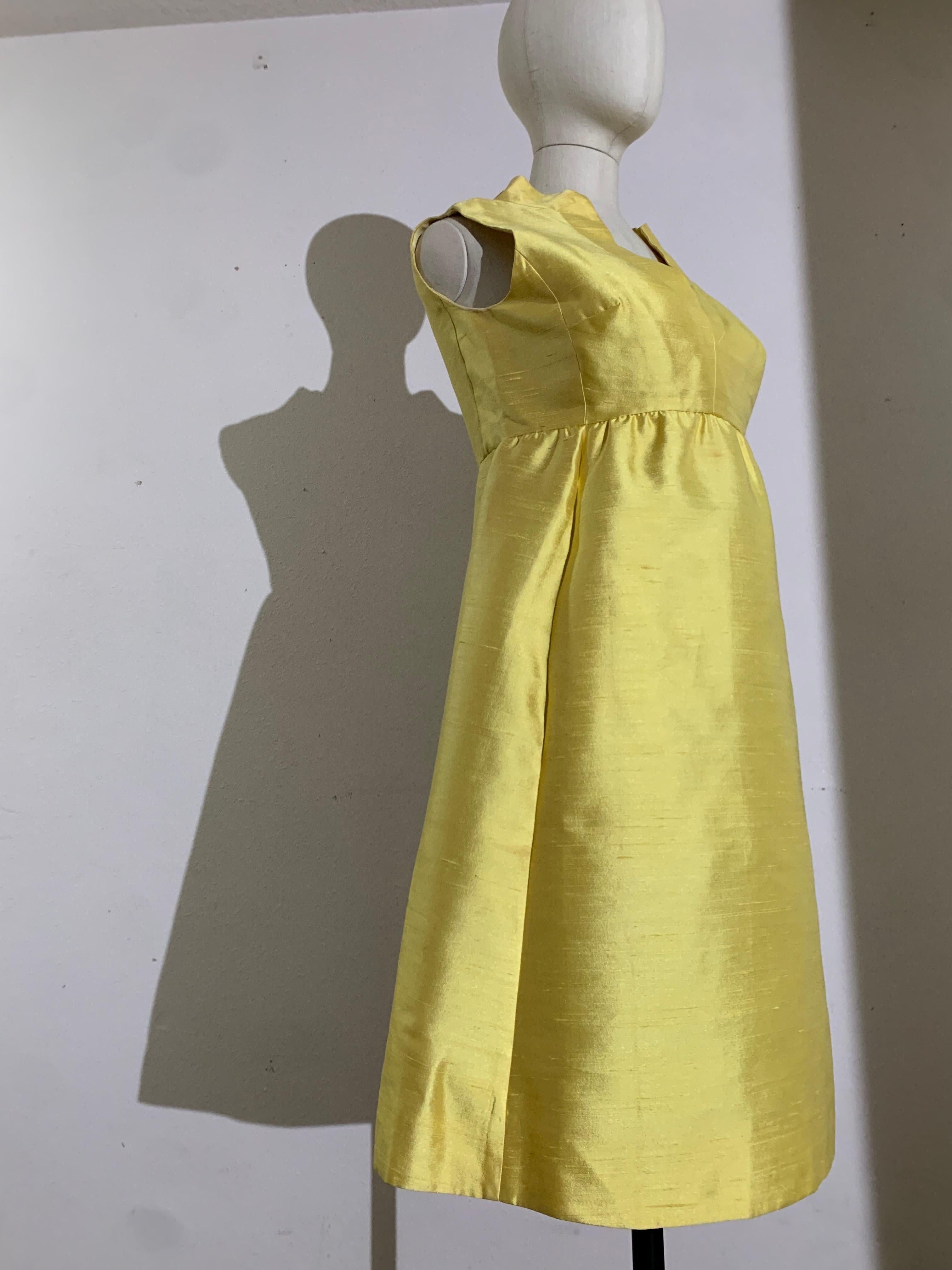 1960s Canary Yellow Silk Shantung Empire-Waist Sleeveless Cocktail Dress For Sale 6