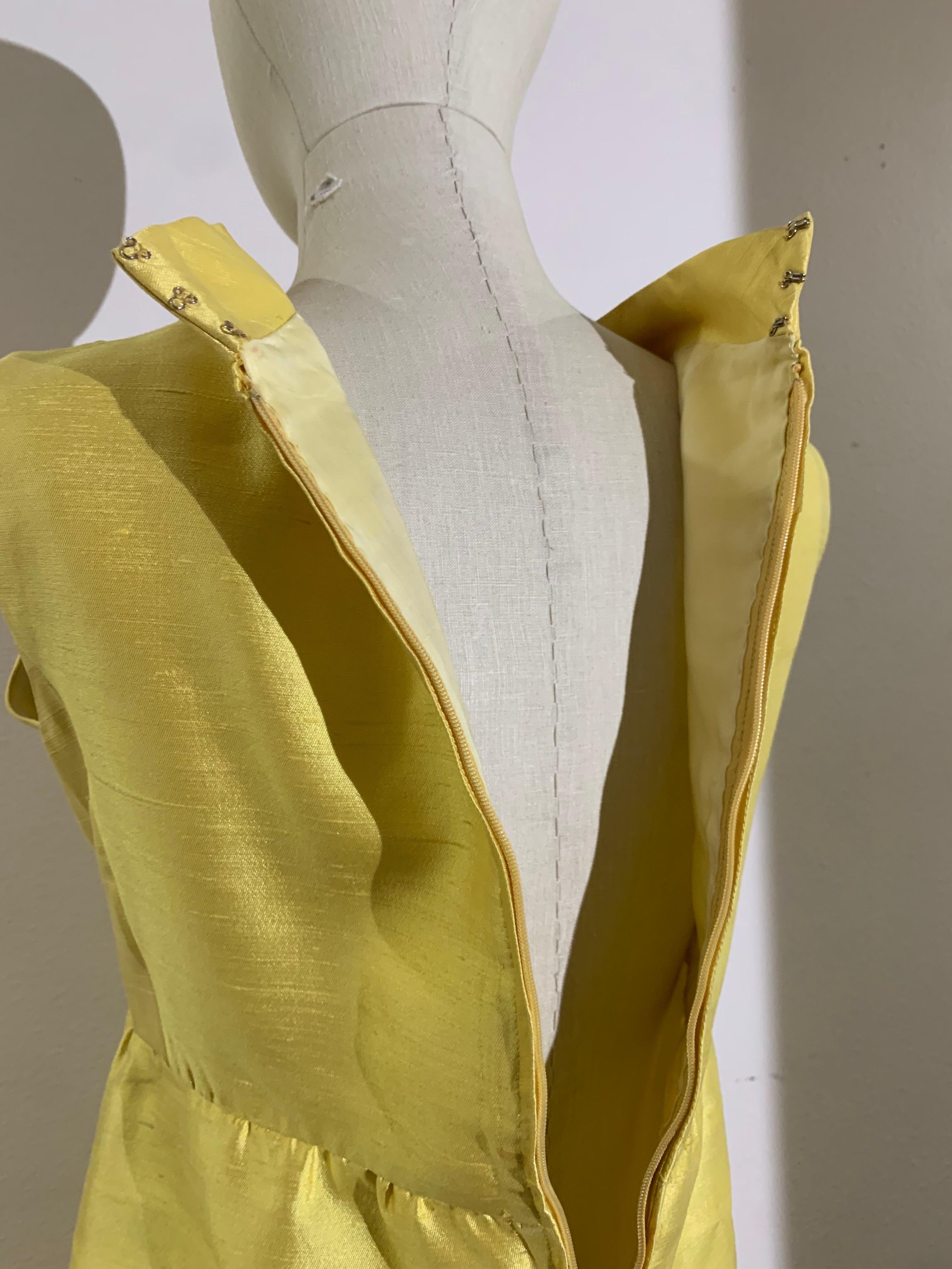 1960s Canary Yellow Silk Shantung Empire-Waist Sleeveless Cocktail Dress For Sale 7