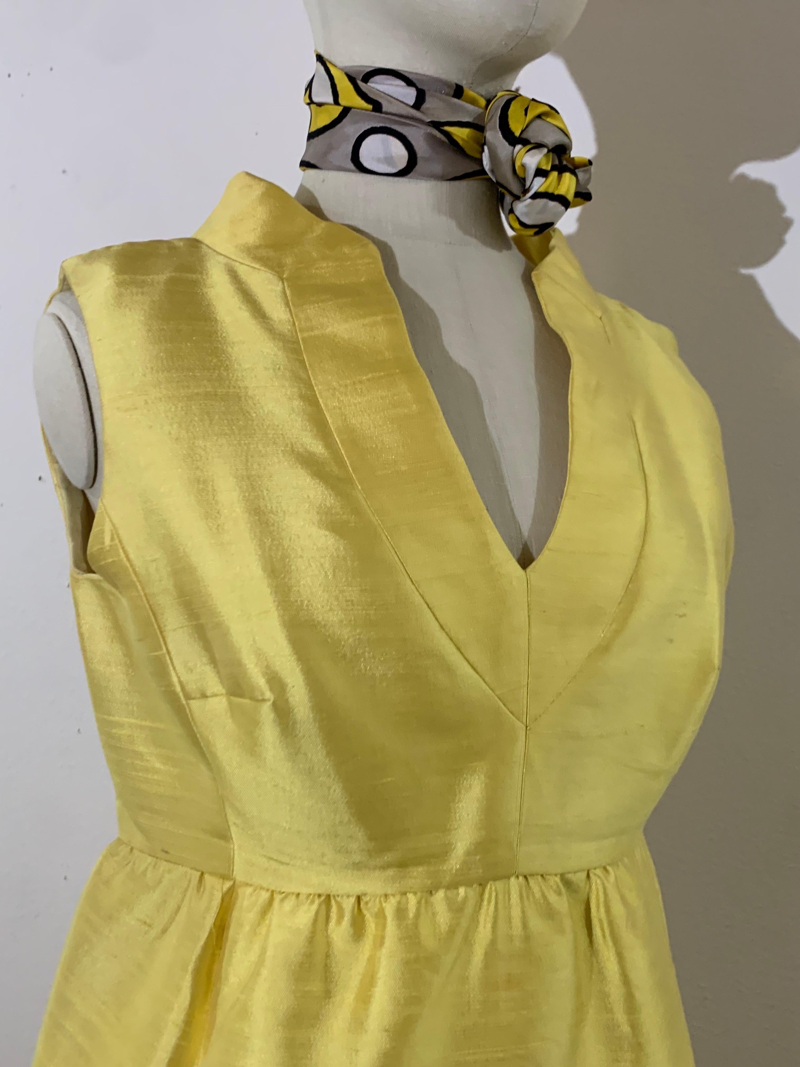 1960s Canary Yellow Silk Shantung Empire-Waist Sleeveless Cocktail Dress For Sale 9