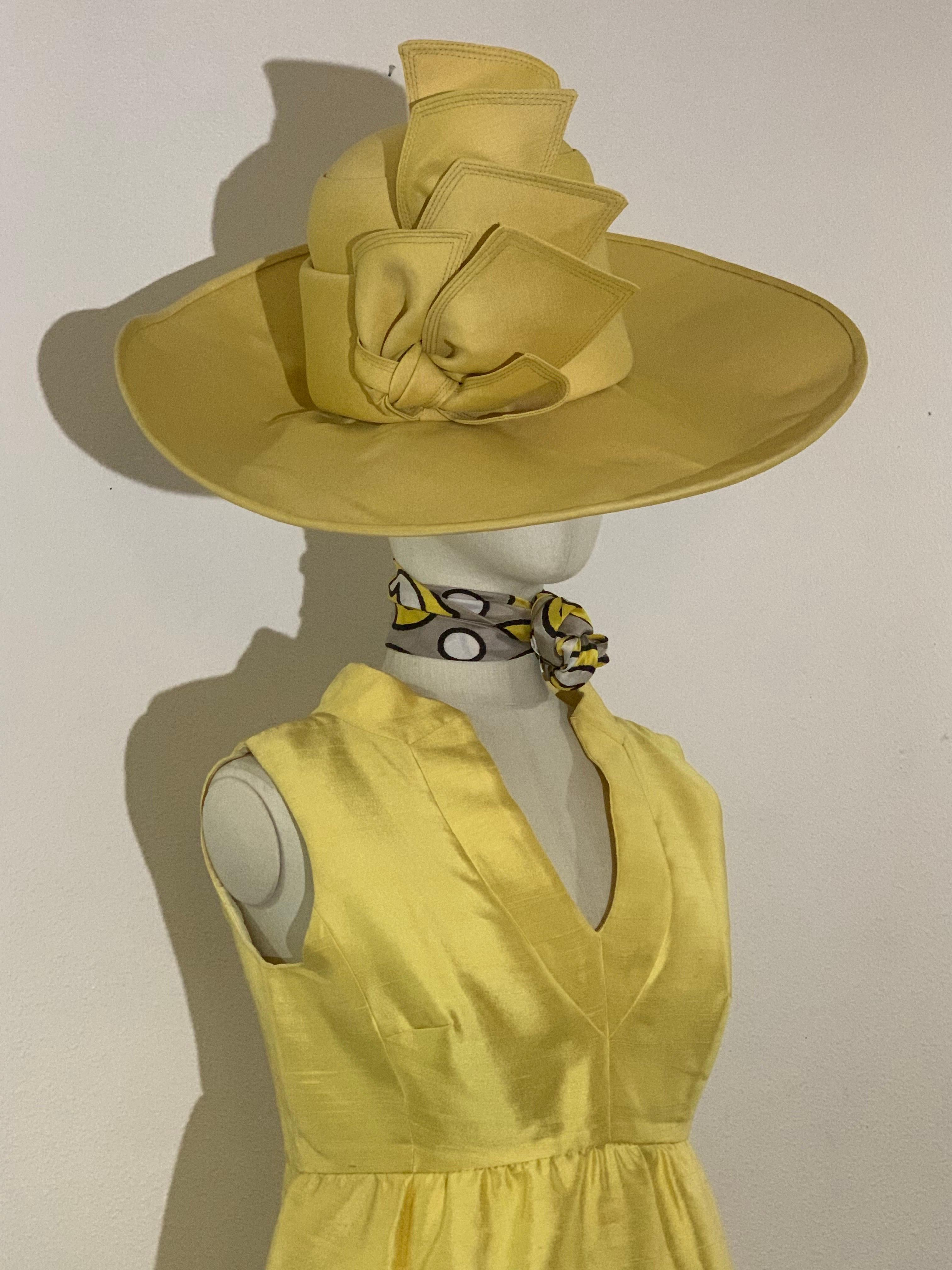 1960s Canary Yellow Silk Shantung Empire-Waist Sleeveless Cocktail Dress For Sale 12