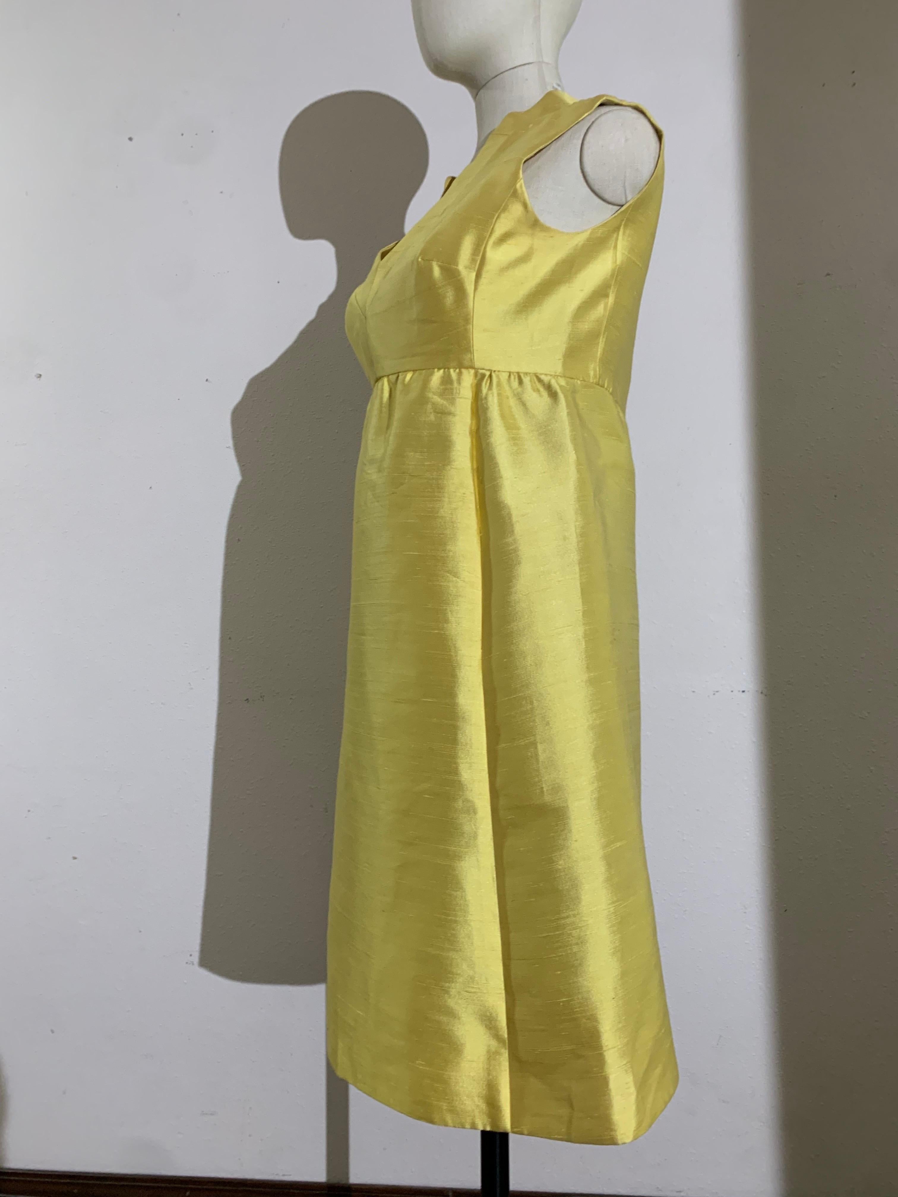 Women's 1960s Canary Yellow Silk Shantung Empire-Waist Sleeveless Cocktail Dress For Sale