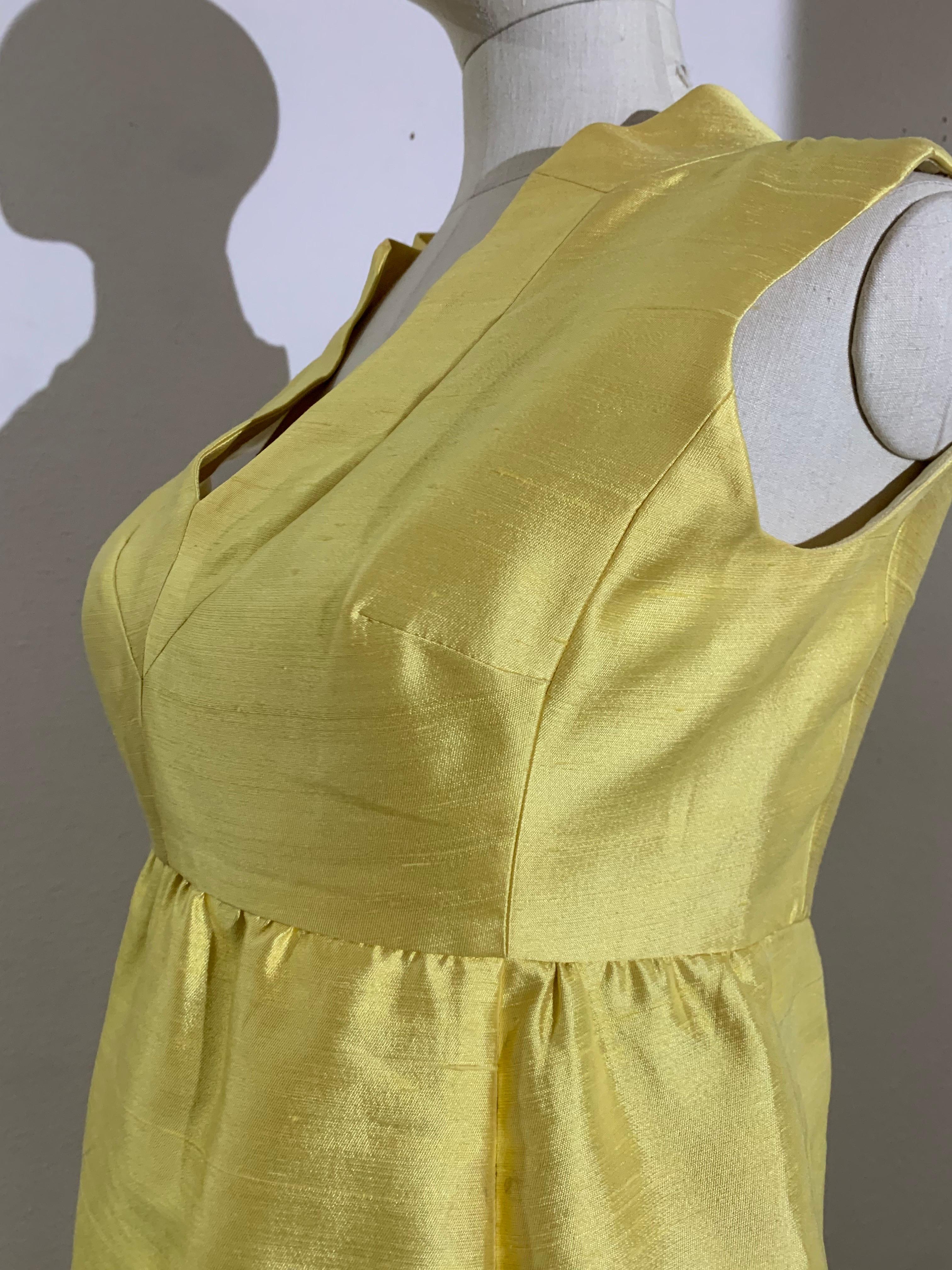 1960s Canary Yellow Silk Shantung Empire-Waist Sleeveless Cocktail Dress For Sale 1