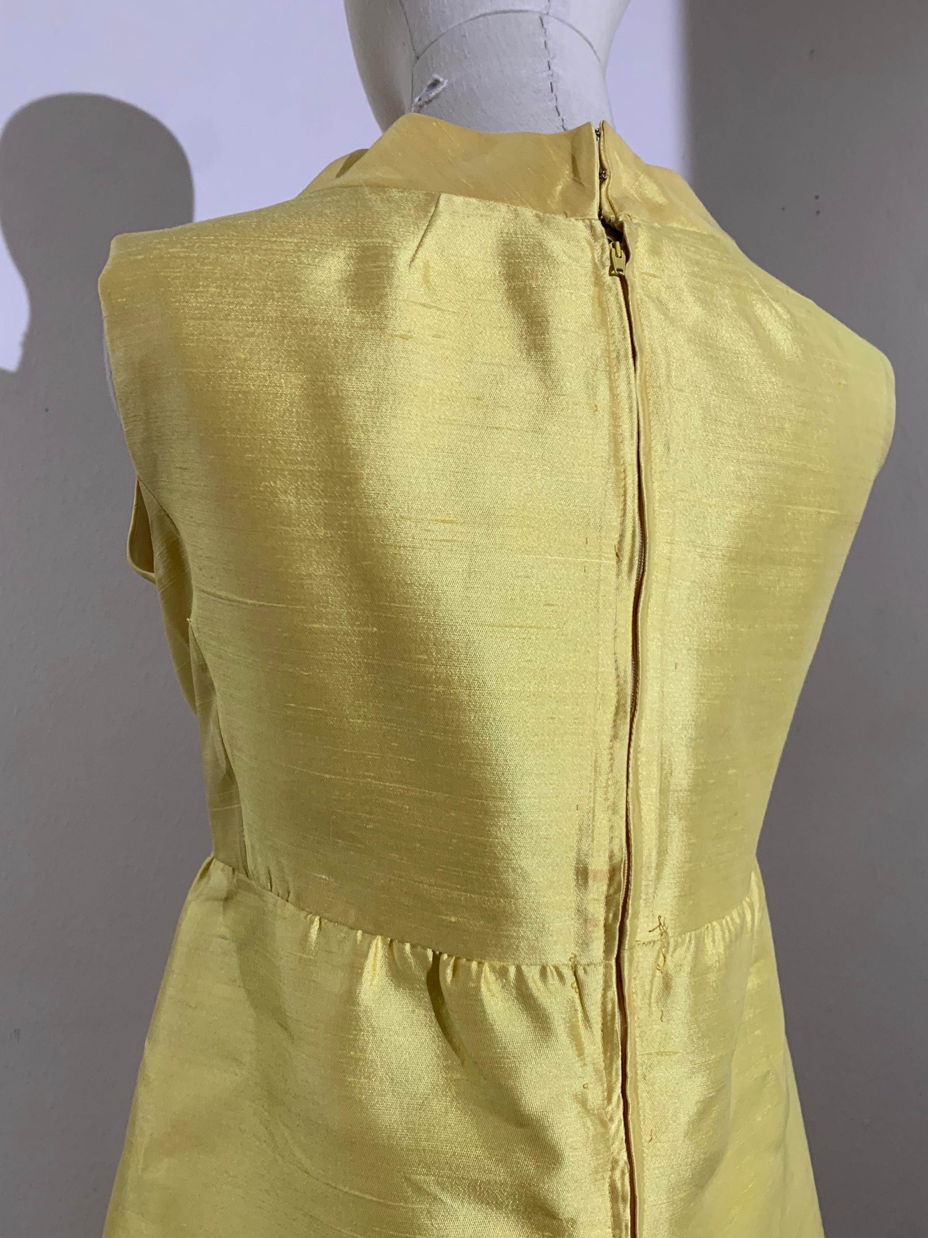 1960s Canary Yellow Silk Shantung Empire-Waist Sleeveless Cocktail Dress For Sale 2