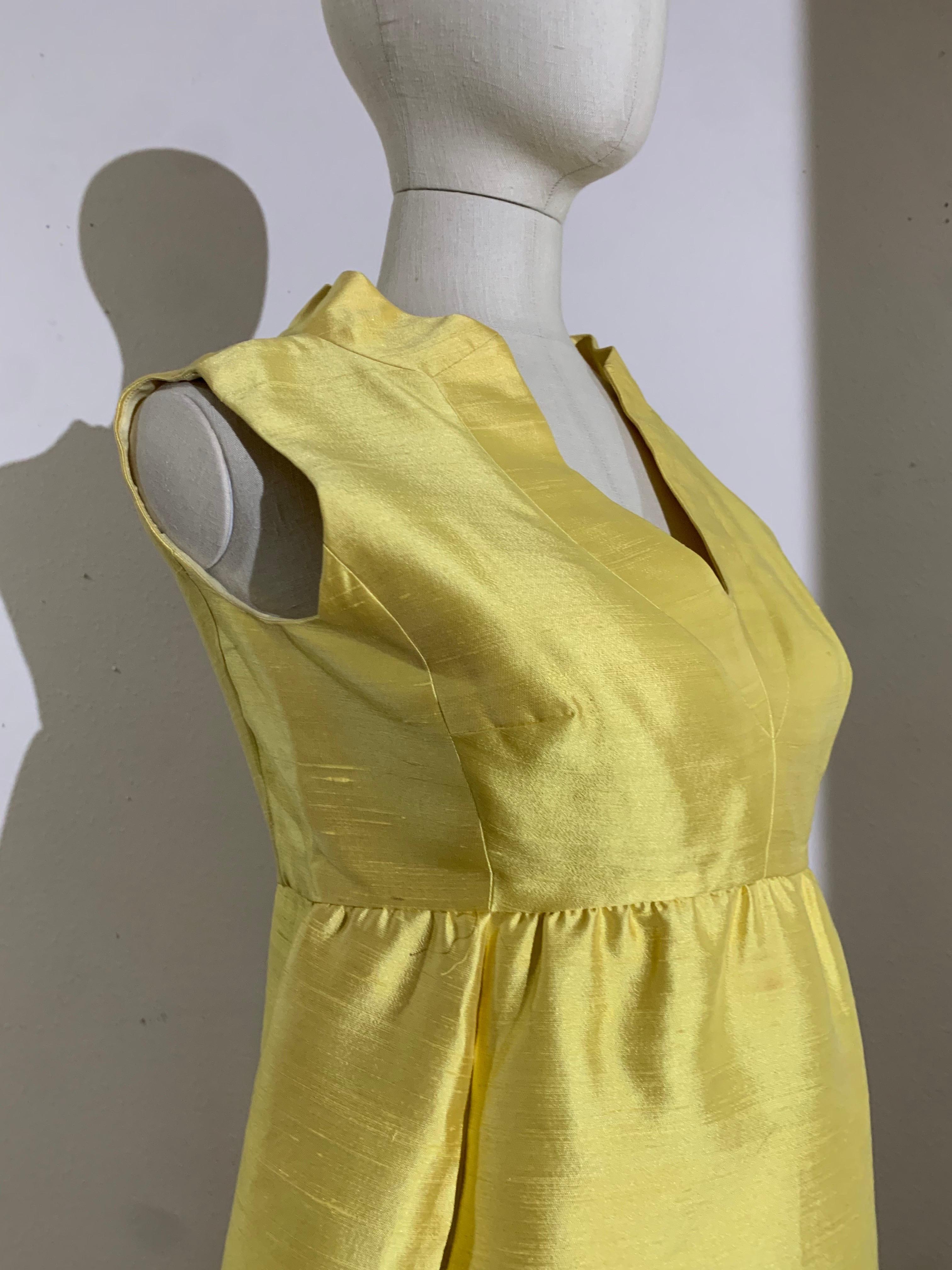 1960s Canary Yellow Silk Shantung Empire-Waist Sleeveless Cocktail Dress For Sale 5