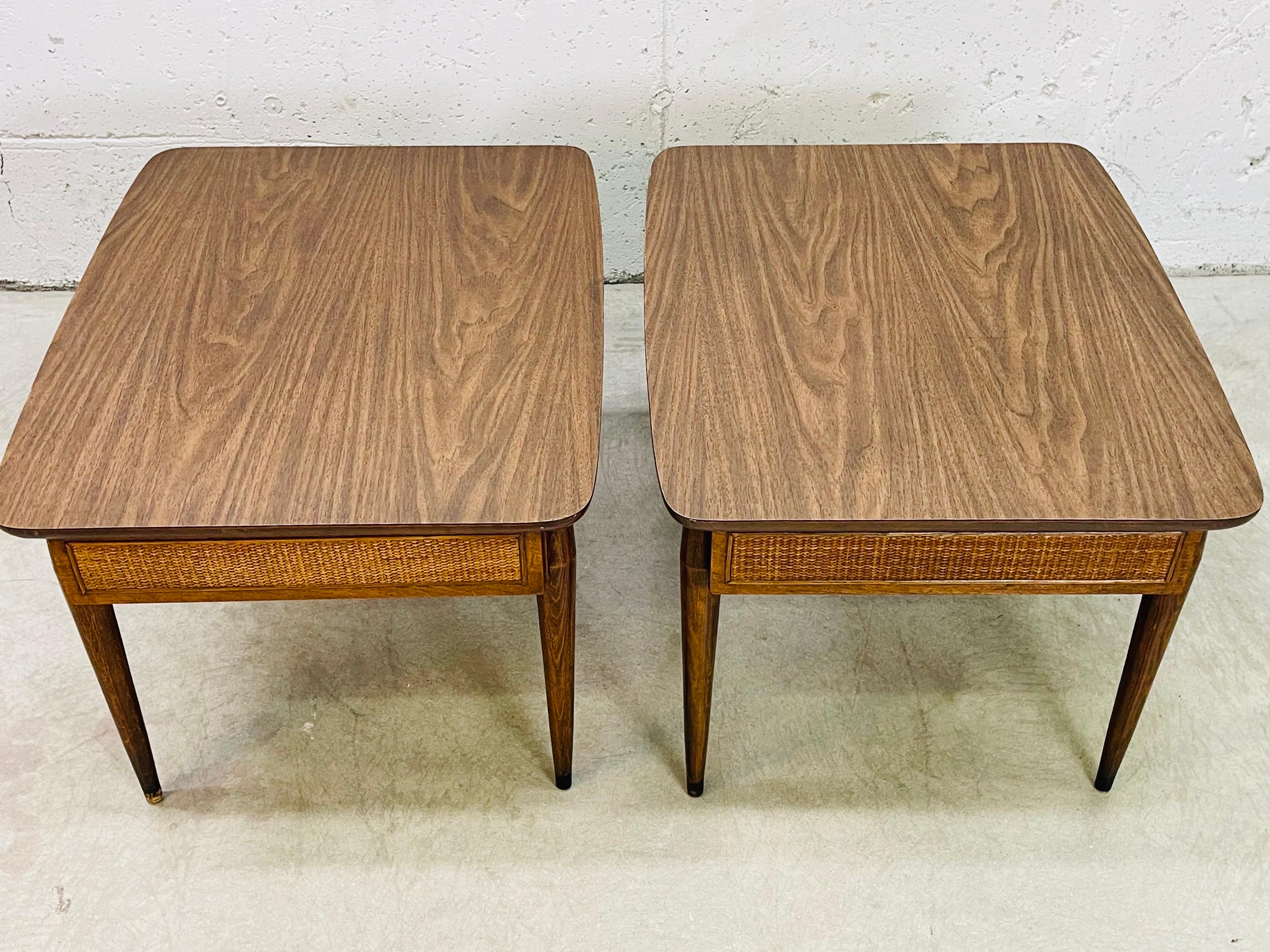 1960s Cane Front Side Tables, Pair In Good Condition For Sale In Amherst, NH