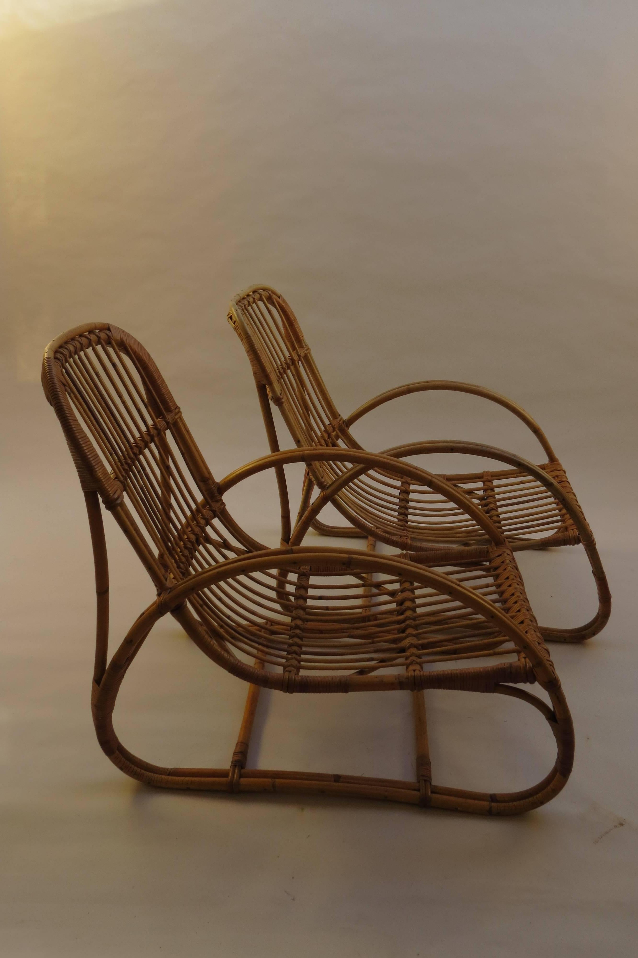 Rustic 1960s Cane Lounge Chair and Footstool by Dryad and Angraves