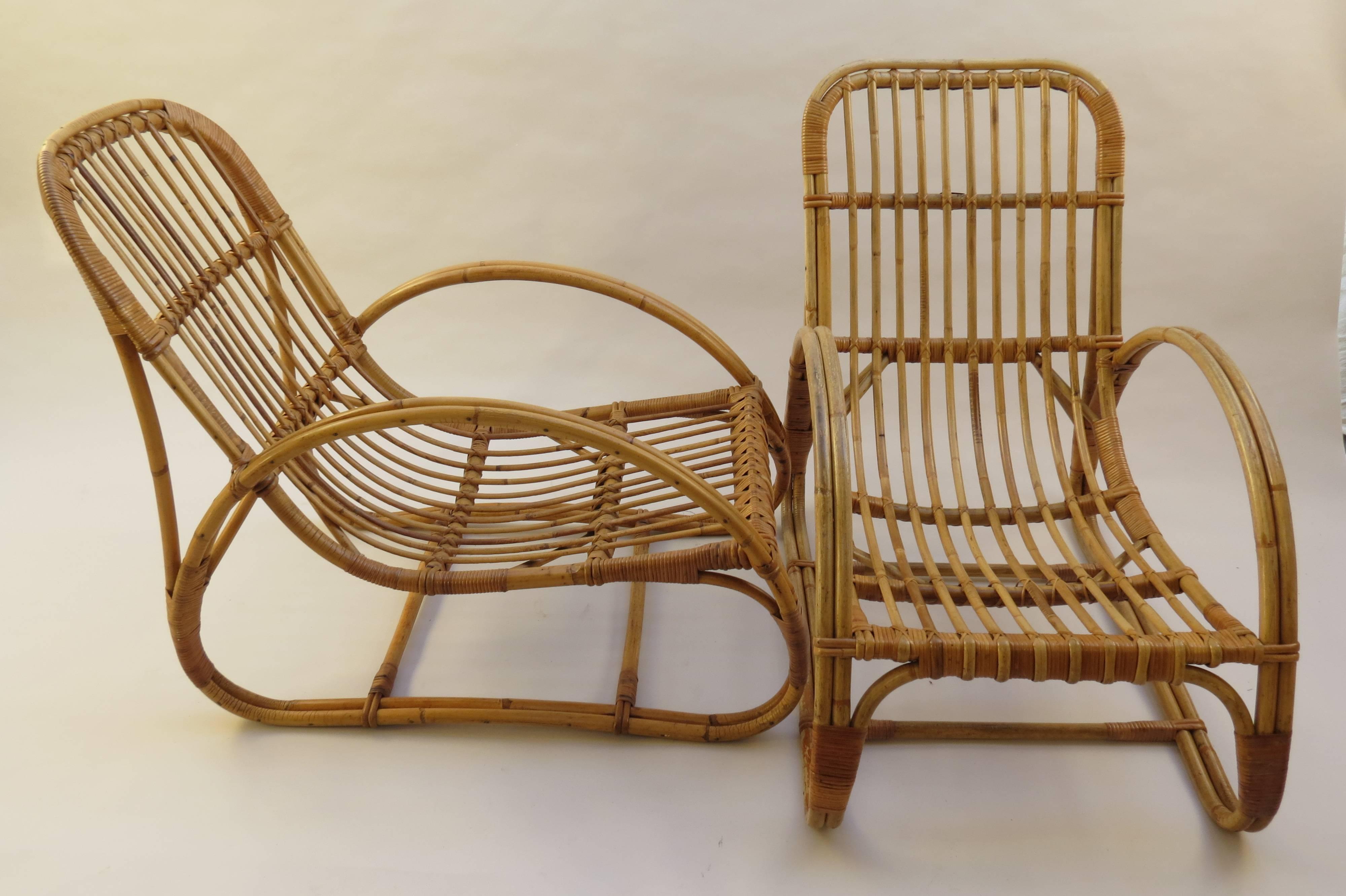 British 1960s Cane Lounge Chair and Footstool by Dryad and Angraves