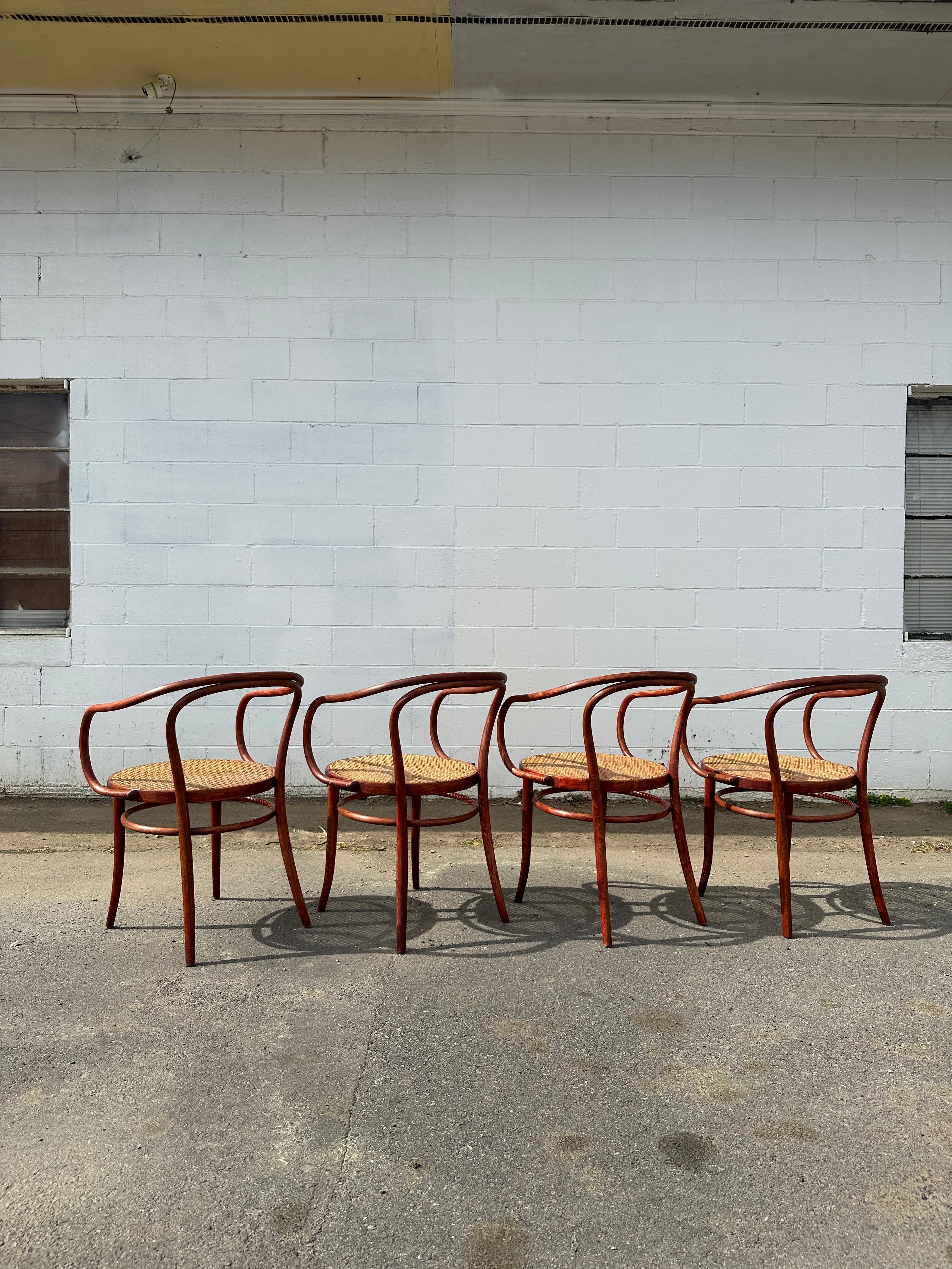 Czech 1960s Cane Thonet B9 Bentwood Arm Chairs for Stendig, 4 Available