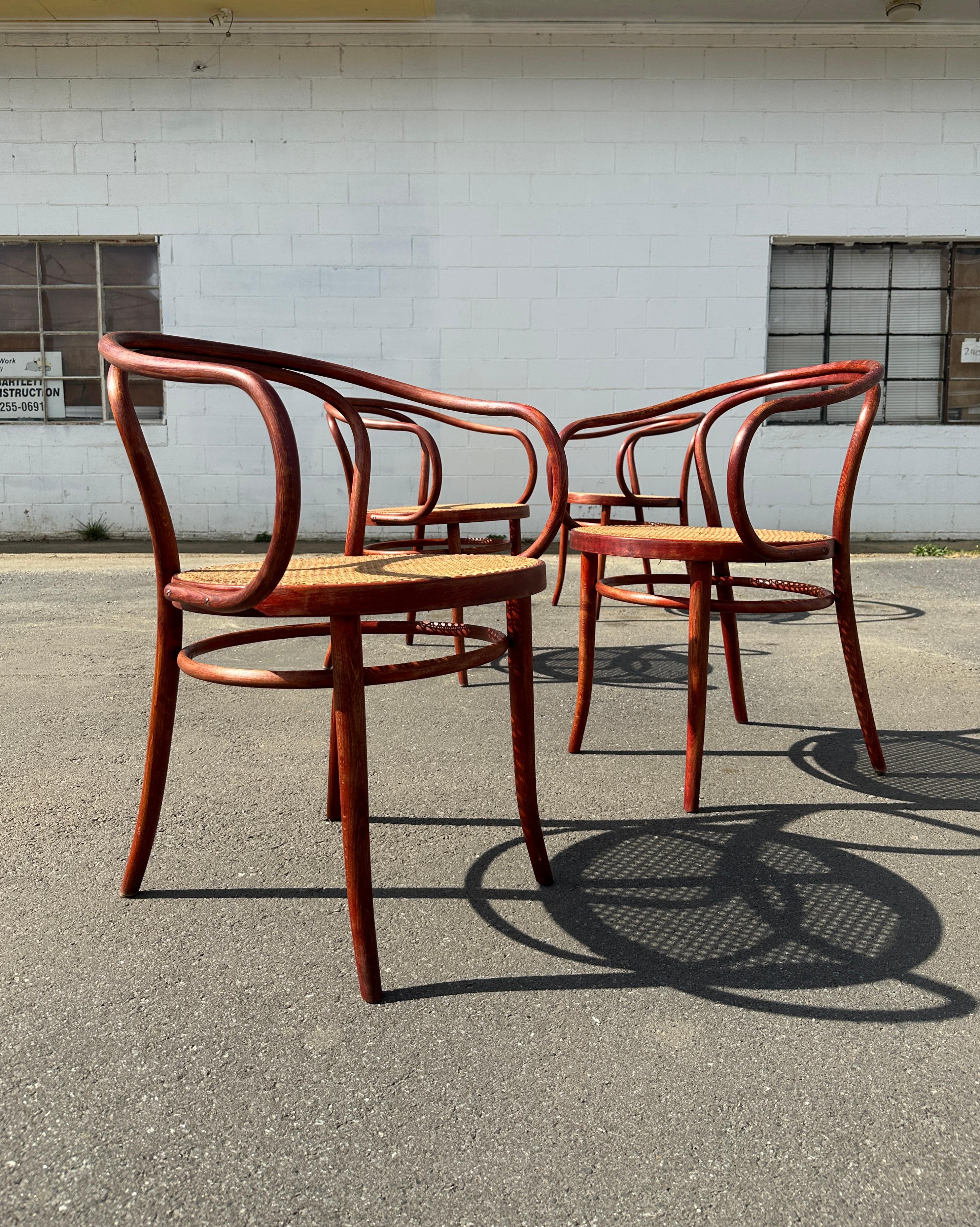 1960s Cane Thonet B9 Bentwood Arm Chairs for Stendig, 4 Available In Good Condition In Asheville, NC