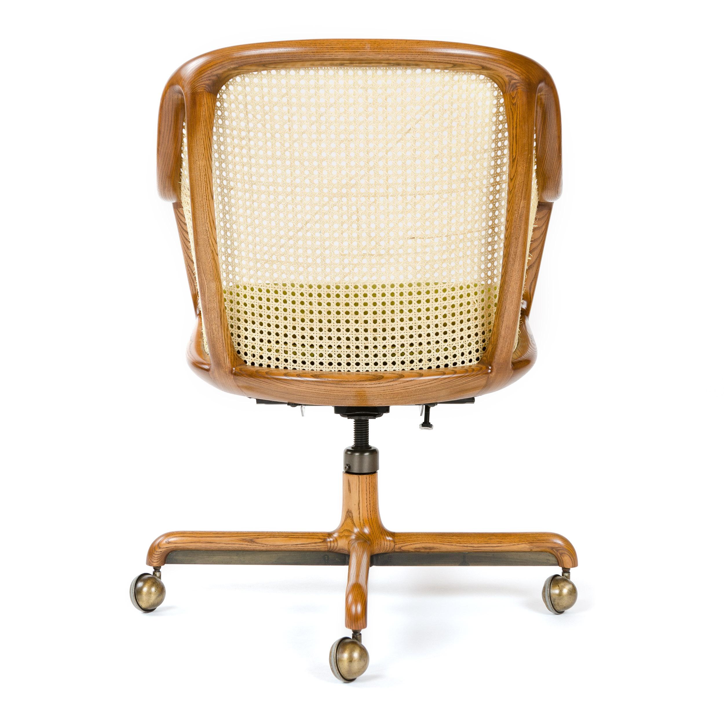 American 1960s Caned Low Back Swiveling Desk Chair by Ward Bennett for Brickel Associates