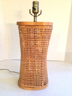 1960s Caned Table Lamp With Wood Top and Base