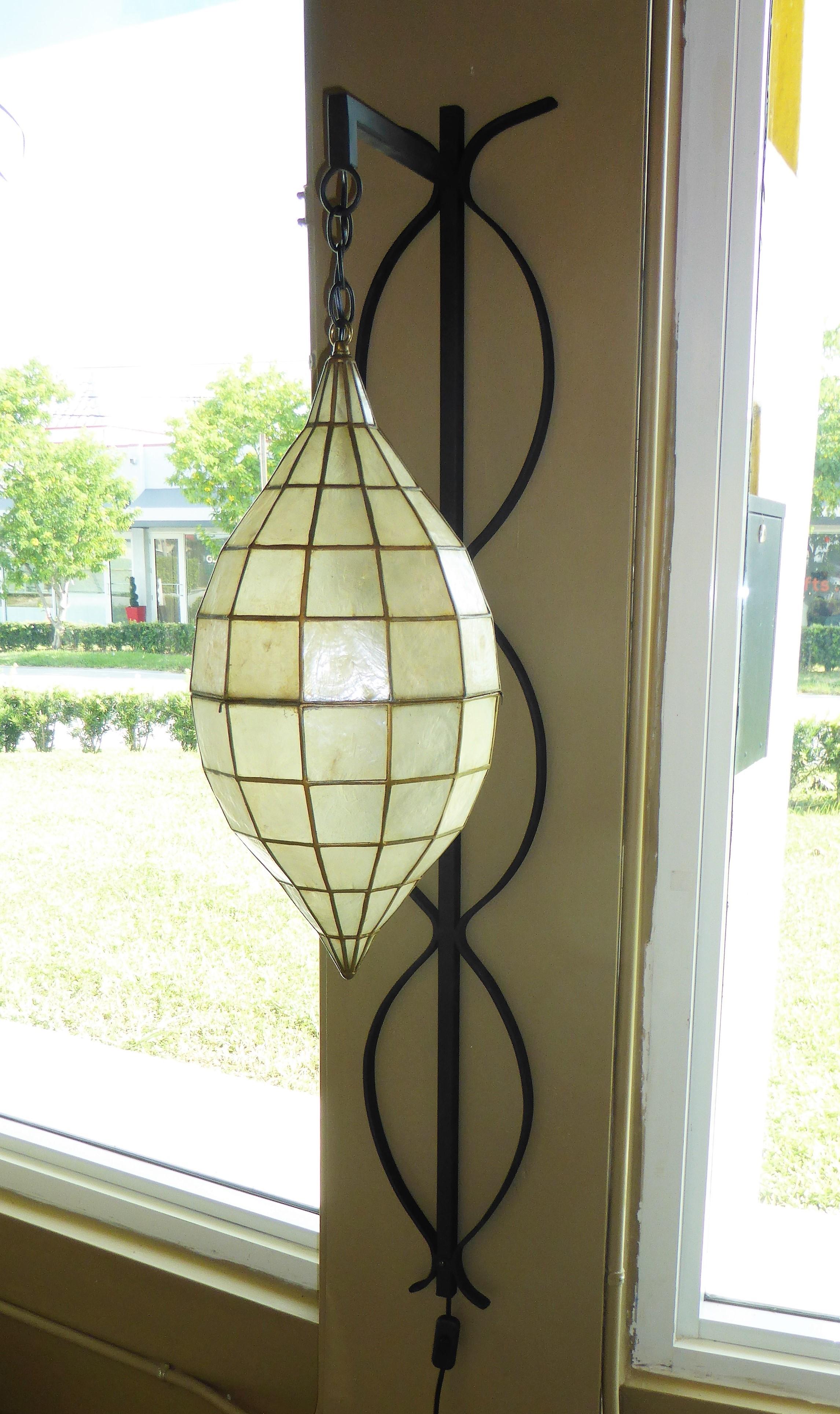 1960s Capiz Shell Teardrop and Wrought Iron Wall Light Sconce 1