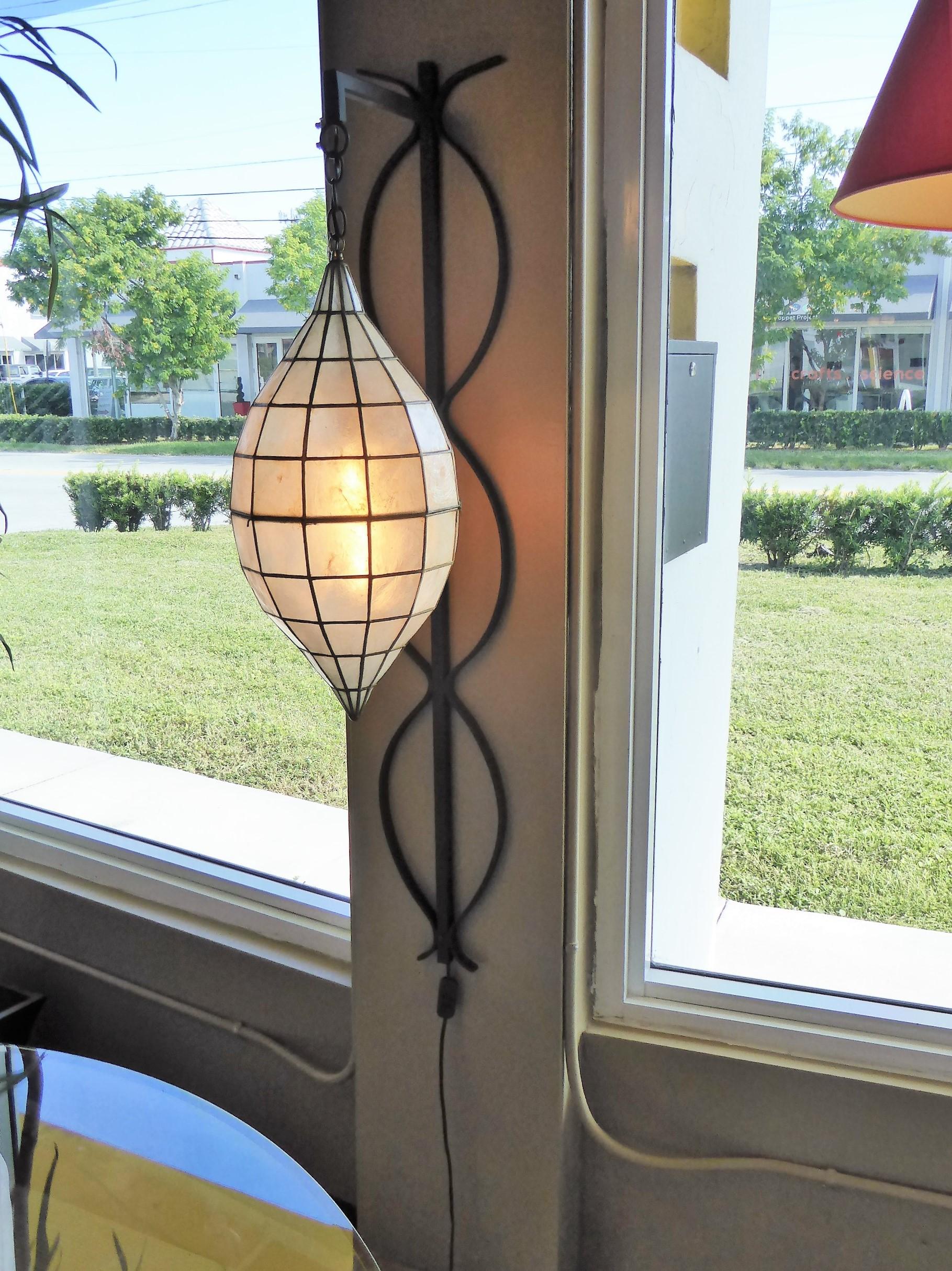 1960s Capiz Shell Teardrop and Wrought Iron Wall Light Sconce 3