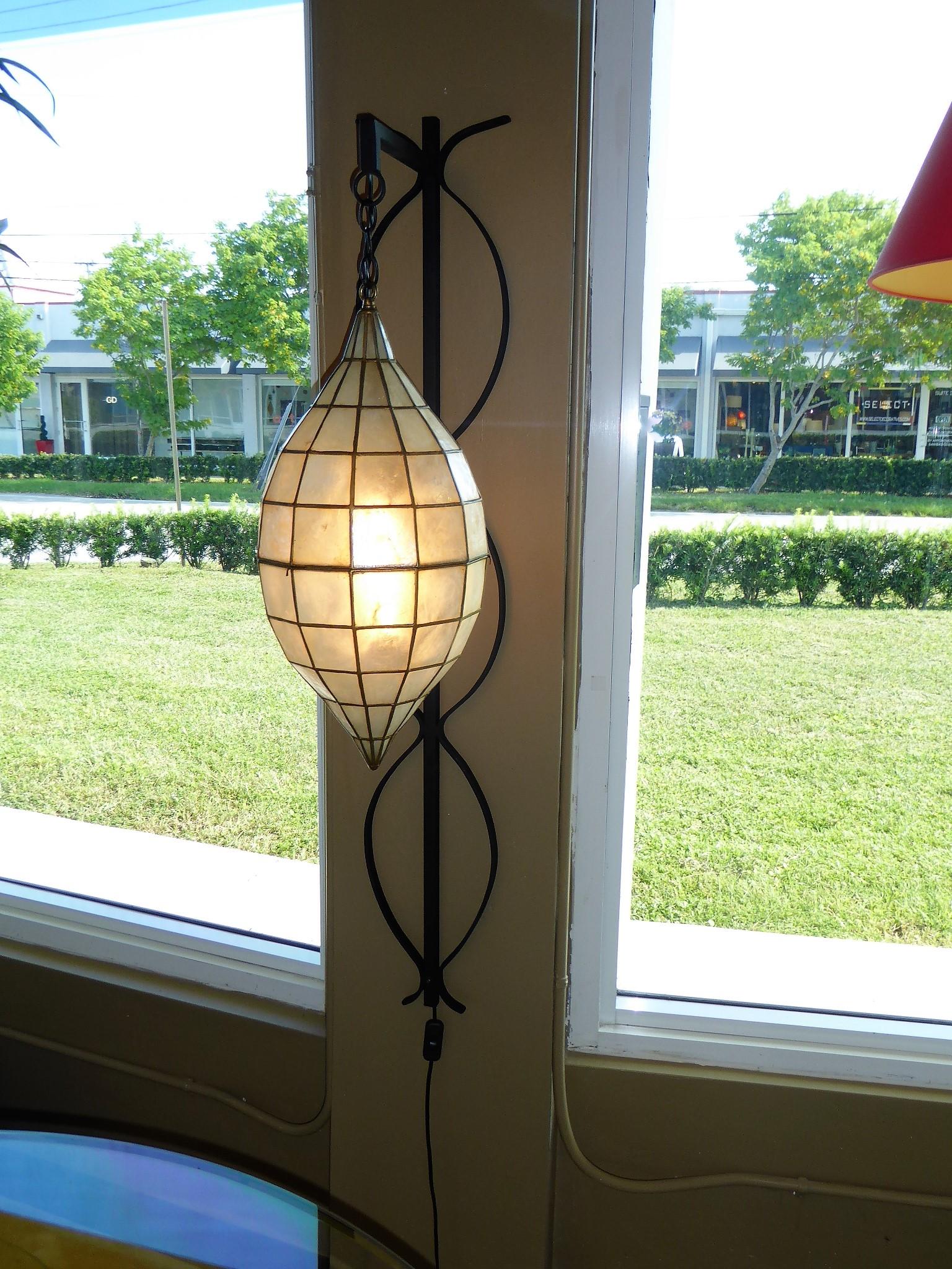 1960s Capiz Shell Teardrop and Wrought Iron Wall Light Sconce 4