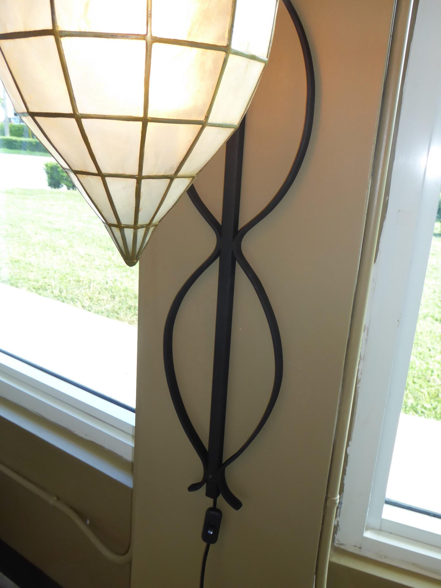 Unknown 1960s Capiz Shell Teardrop and Wrought Iron Wall Light Sconce