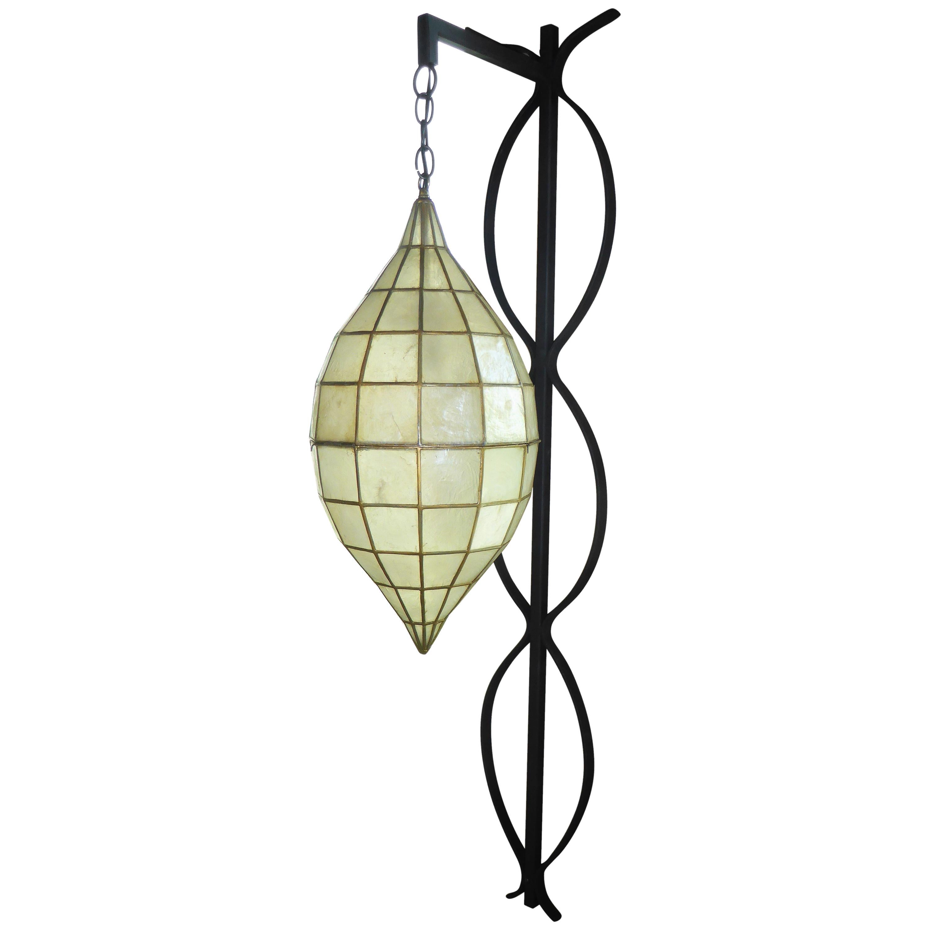 1960s Capiz Shell Teardrop and Wrought Iron Wall Light Sconce