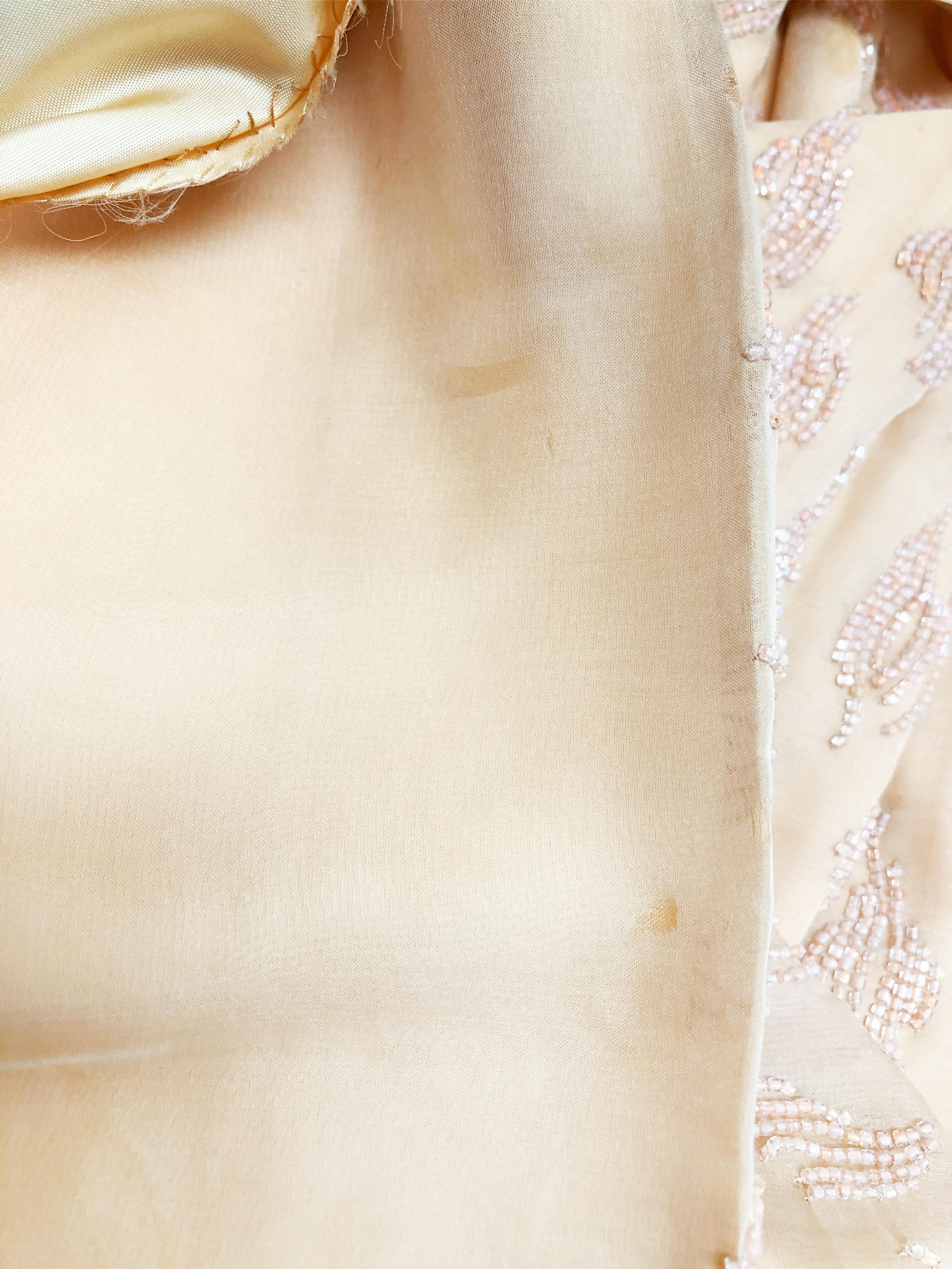 1960s Caramel Silk Beaded Tank Dress W/ Blouson Waist In Excellent Condition In Gresham, OR