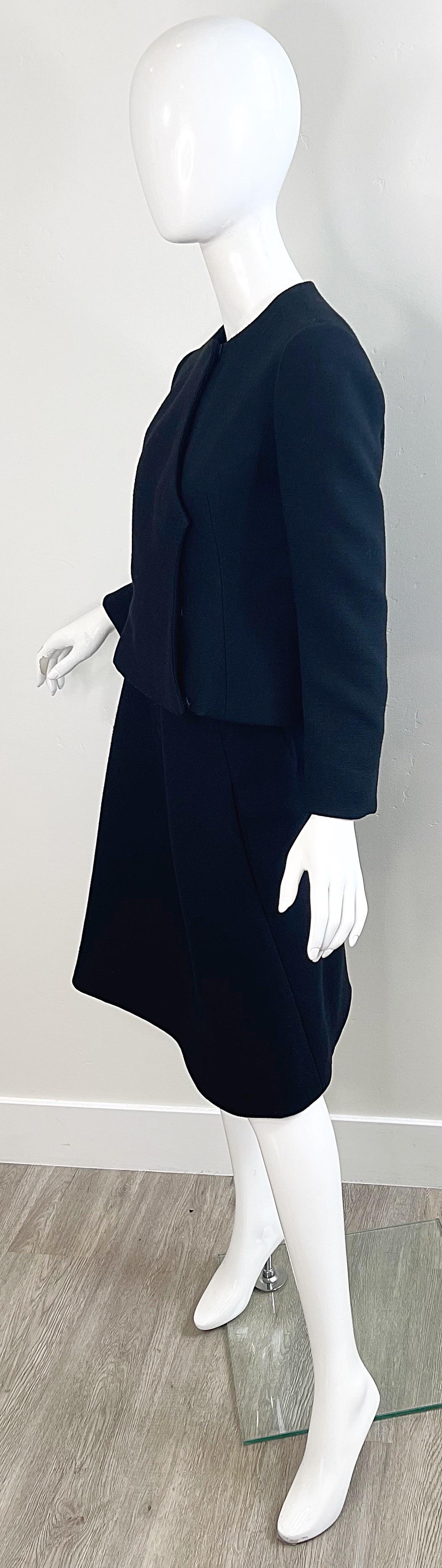 1960er Cardinali Couture Schwarz Wolle Einzigartiger Vintage A - Linie 60er Jahre Rock Anzug Jacke aus Wolle im Angebot 6