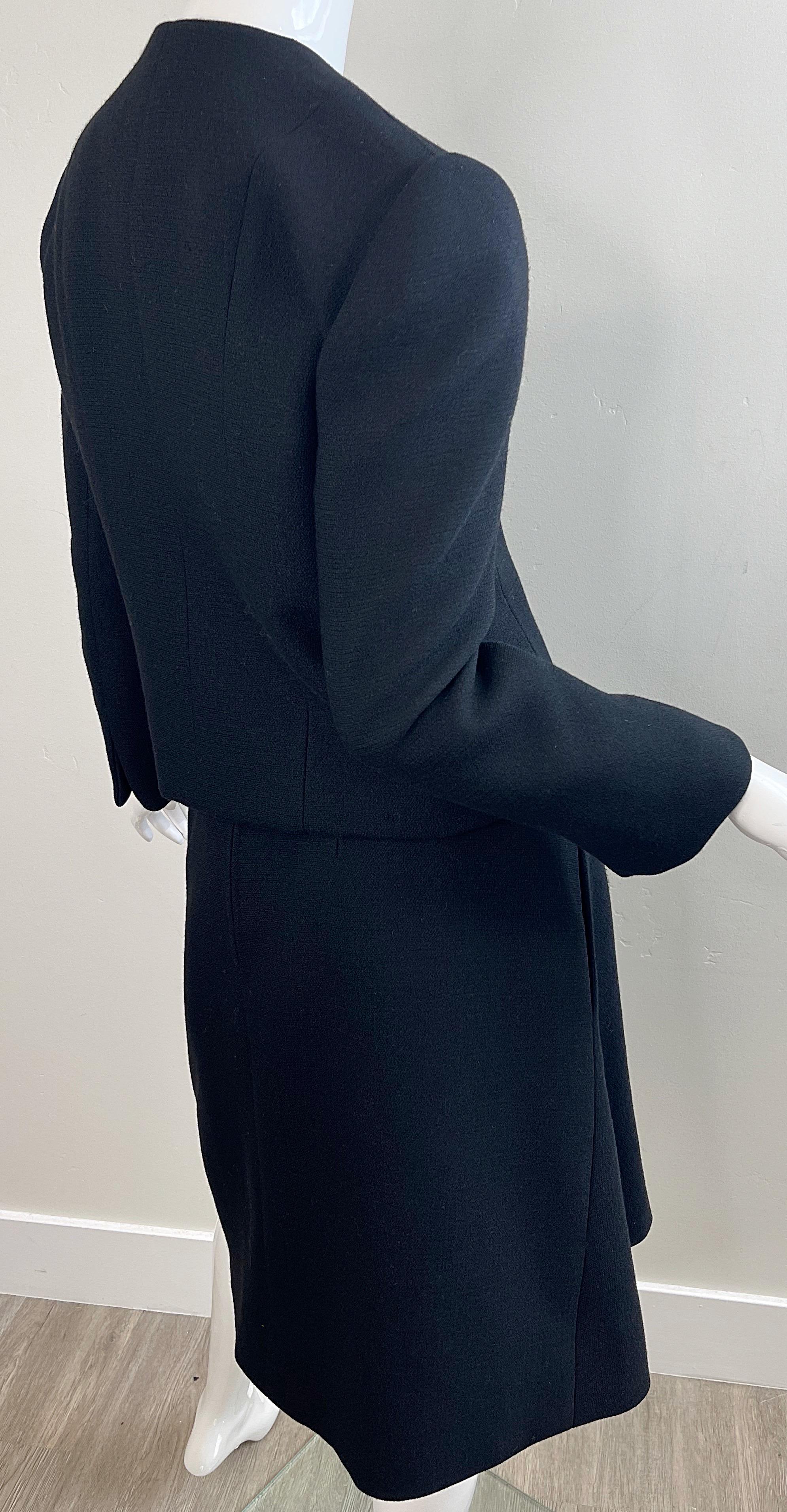 1960er Cardinali Couture Schwarz Wolle Einzigartiger Vintage A - Linie 60er Jahre Rock Anzug Jacke aus Wolle im Angebot 7