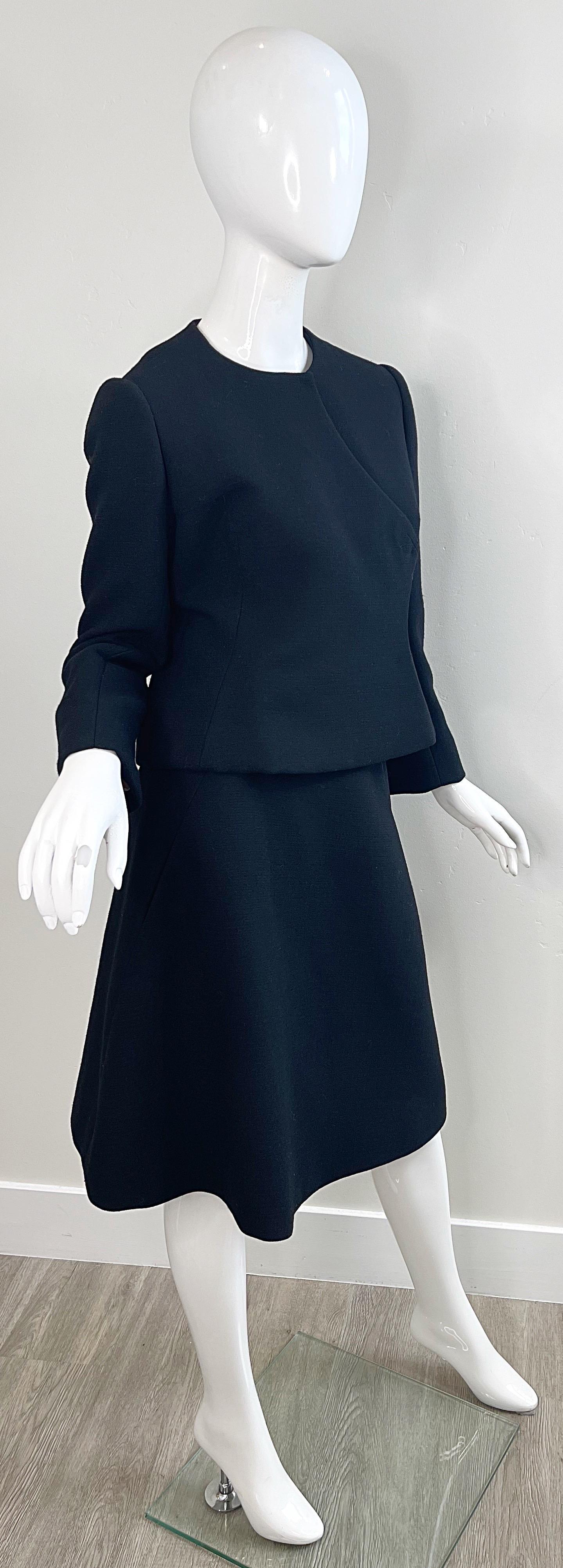 1960er Cardinali Couture Schwarz Wolle Einzigartiger Vintage A - Linie 60er Jahre Rock Anzug Jacke aus Wolle im Angebot 8