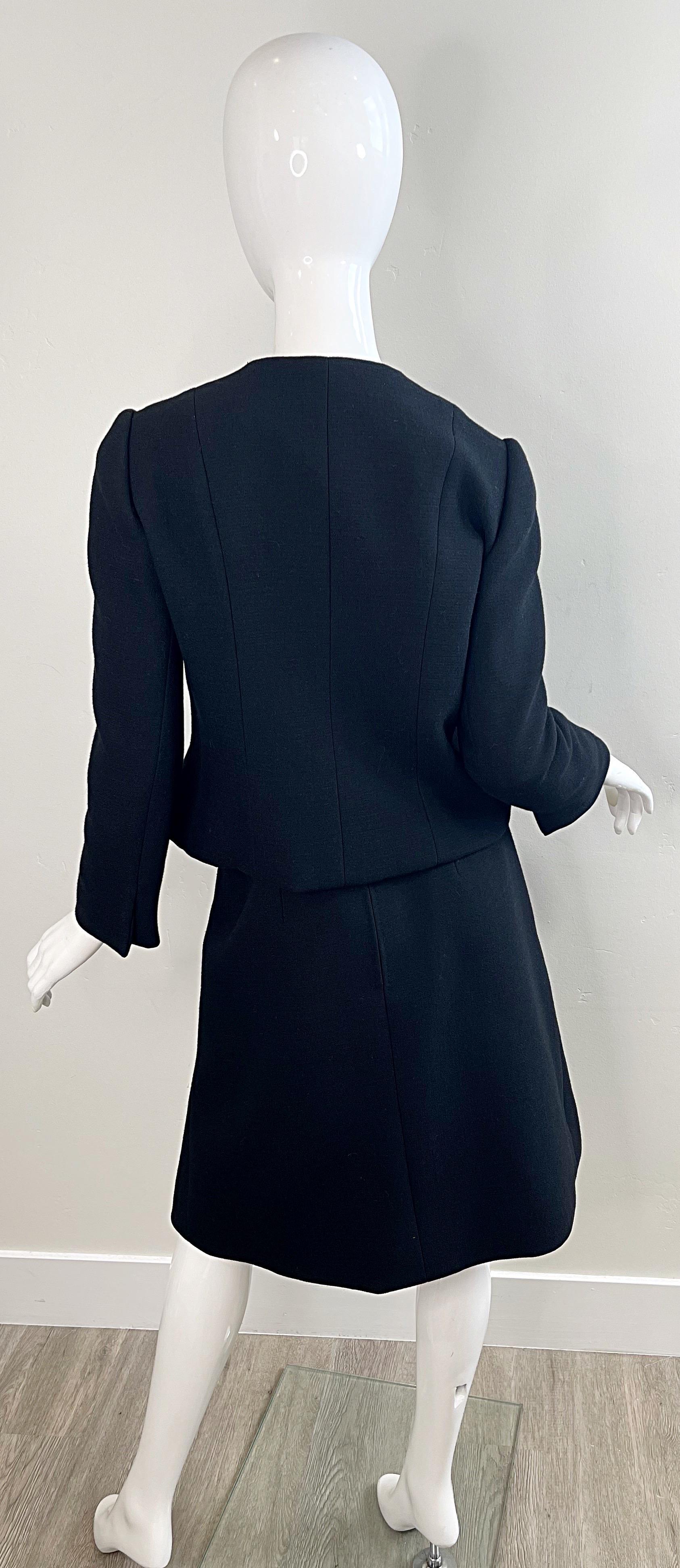 1960er Cardinali Couture Schwarz Wolle Einzigartiger Vintage A - Linie 60er Jahre Rock Anzug Jacke aus Wolle im Angebot 9