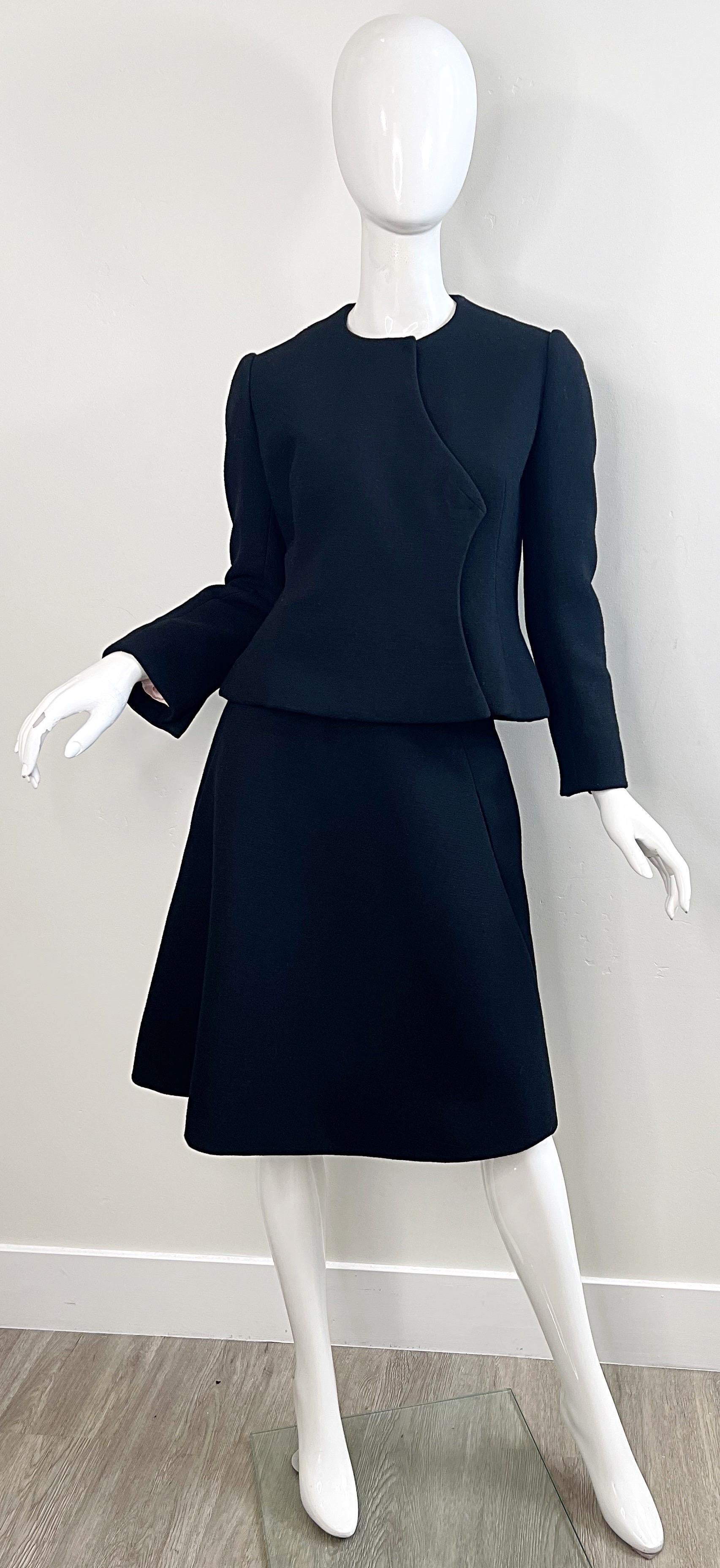 1960er Cardinali Couture Schwarz Wolle Einzigartiger Vintage A - Linie 60er Jahre Rock Anzug Jacke aus Wolle im Angebot 10