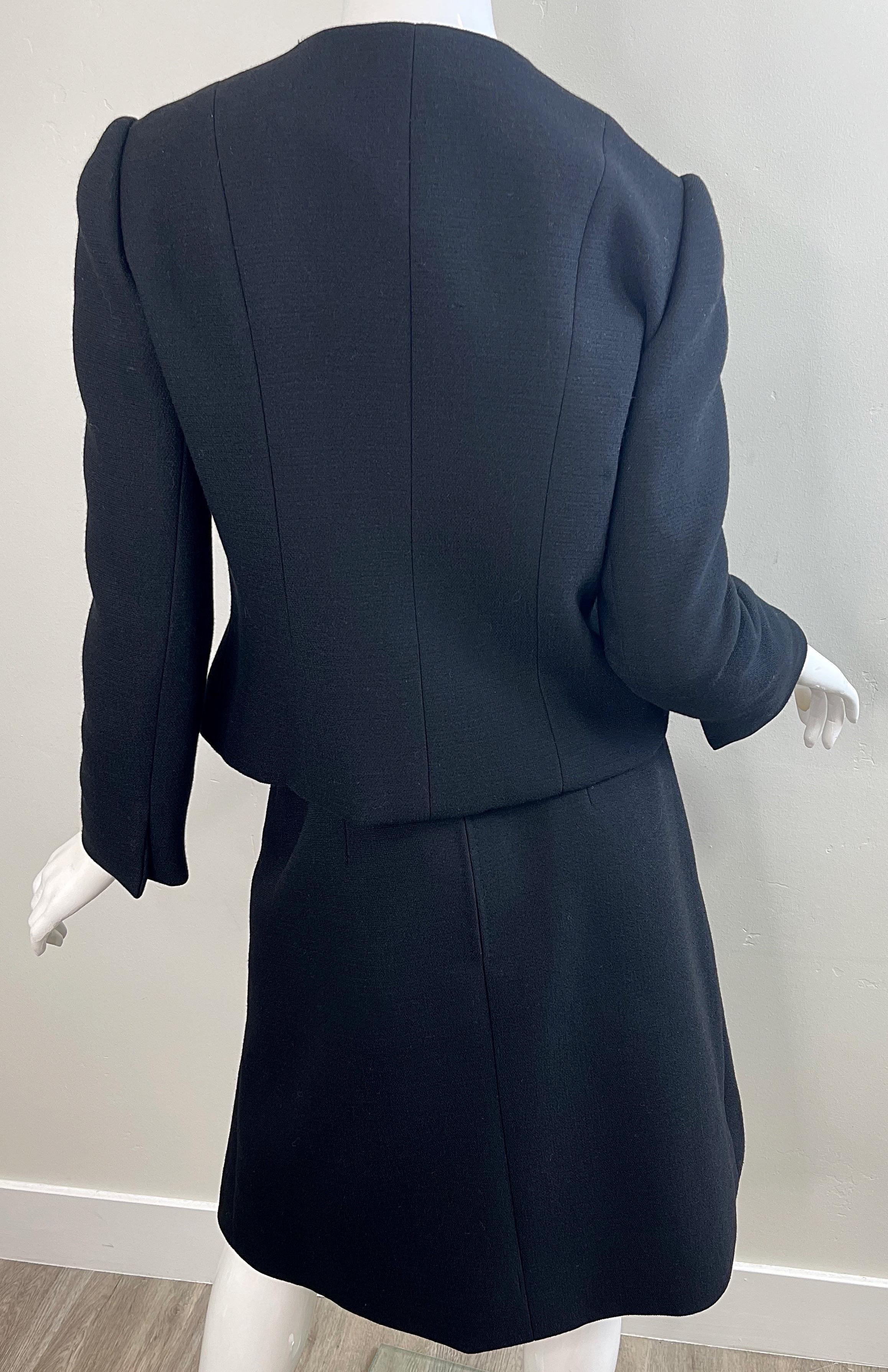 1960er Cardinali Couture Schwarz Wolle Einzigartiger Vintage A - Linie 60er Jahre Rock Anzug Jacke aus Wolle im Angebot 1