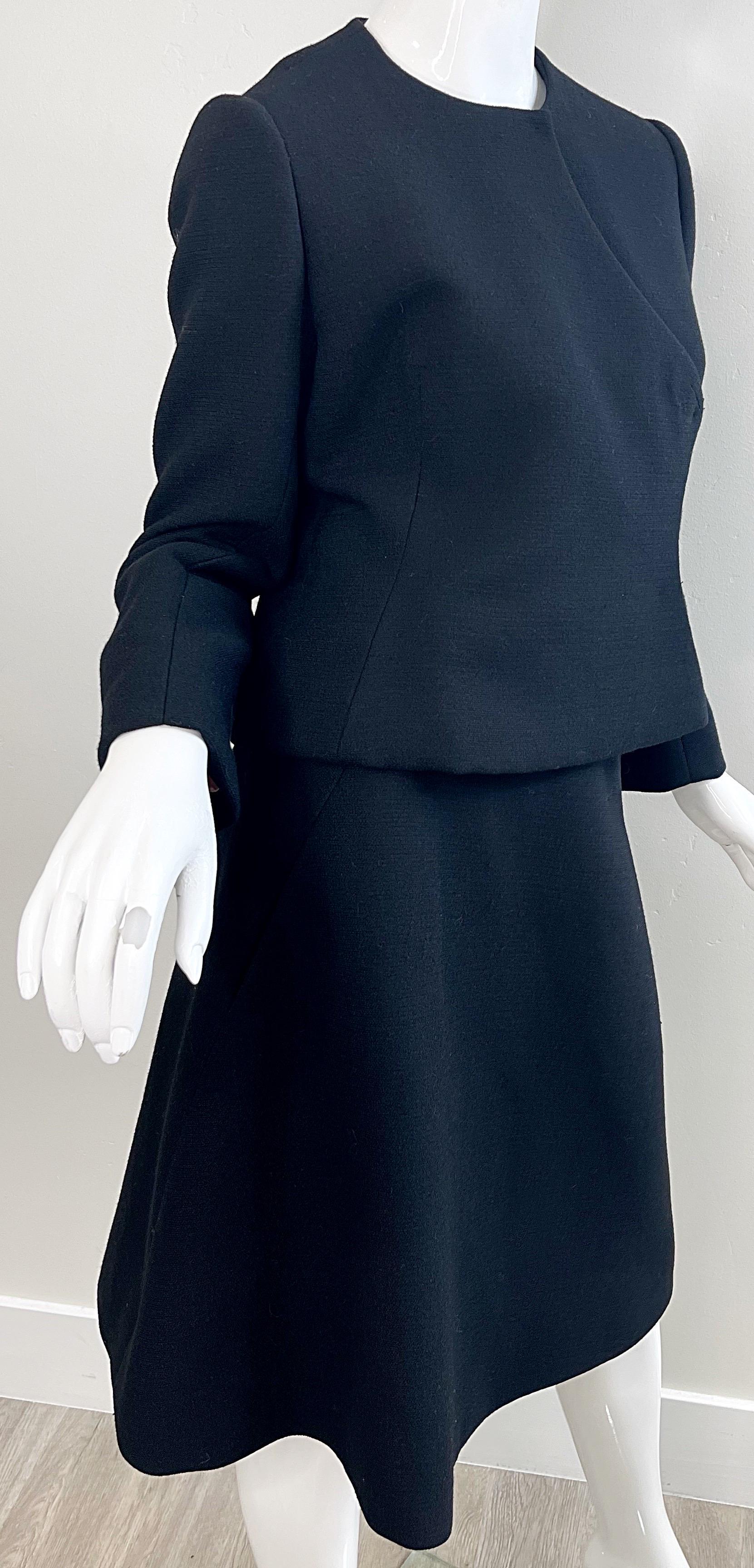 1960s Cardinali Couture Black Wool Unique Vintage A - Line 60s Skit Suit Jacket For Sale 2