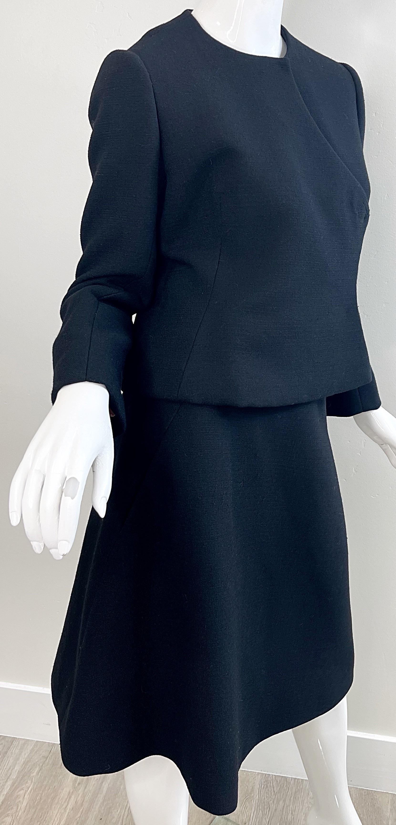 1960er Cardinali Couture Schwarz Wolle Einzigartiger Vintage A - Linie 60er Jahre Rock Anzug Jacke aus Wolle im Angebot 2