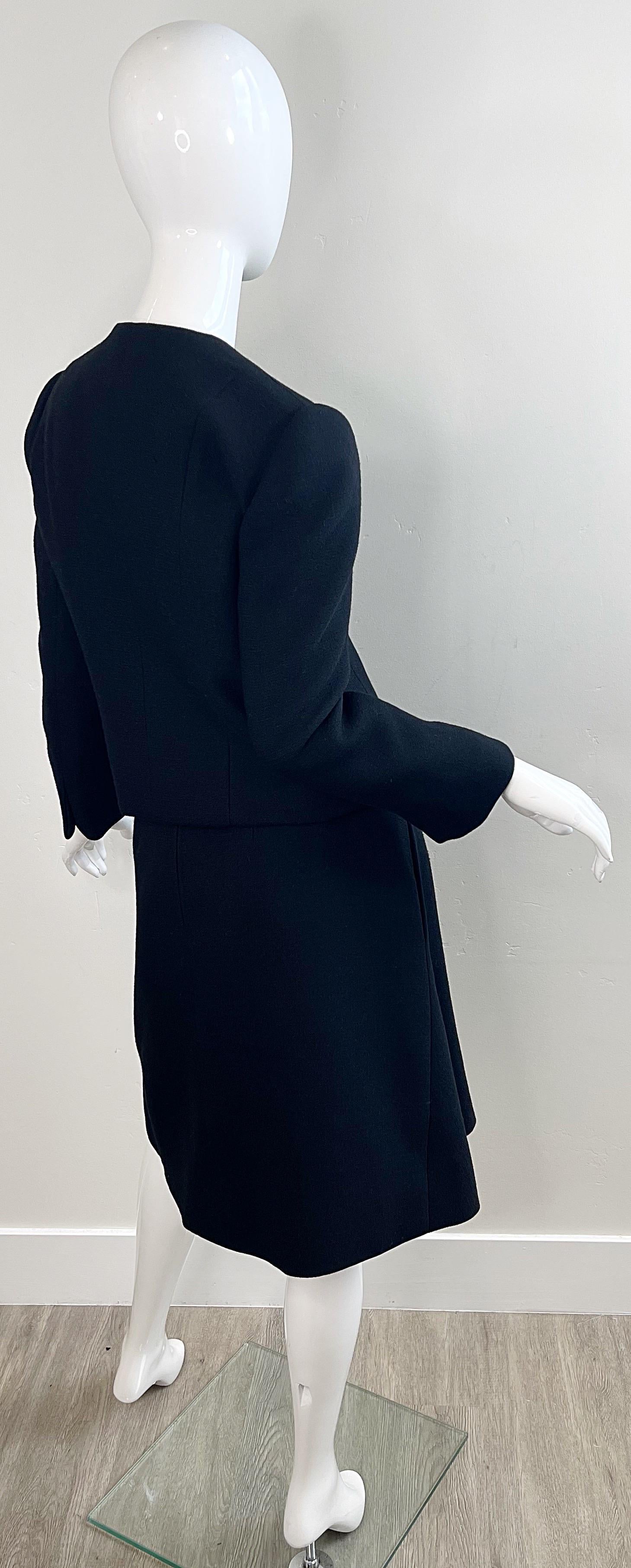 1960er Cardinali Couture Schwarz Wolle Einzigartiger Vintage A - Linie 60er Jahre Rock Anzug Jacke aus Wolle im Angebot 4