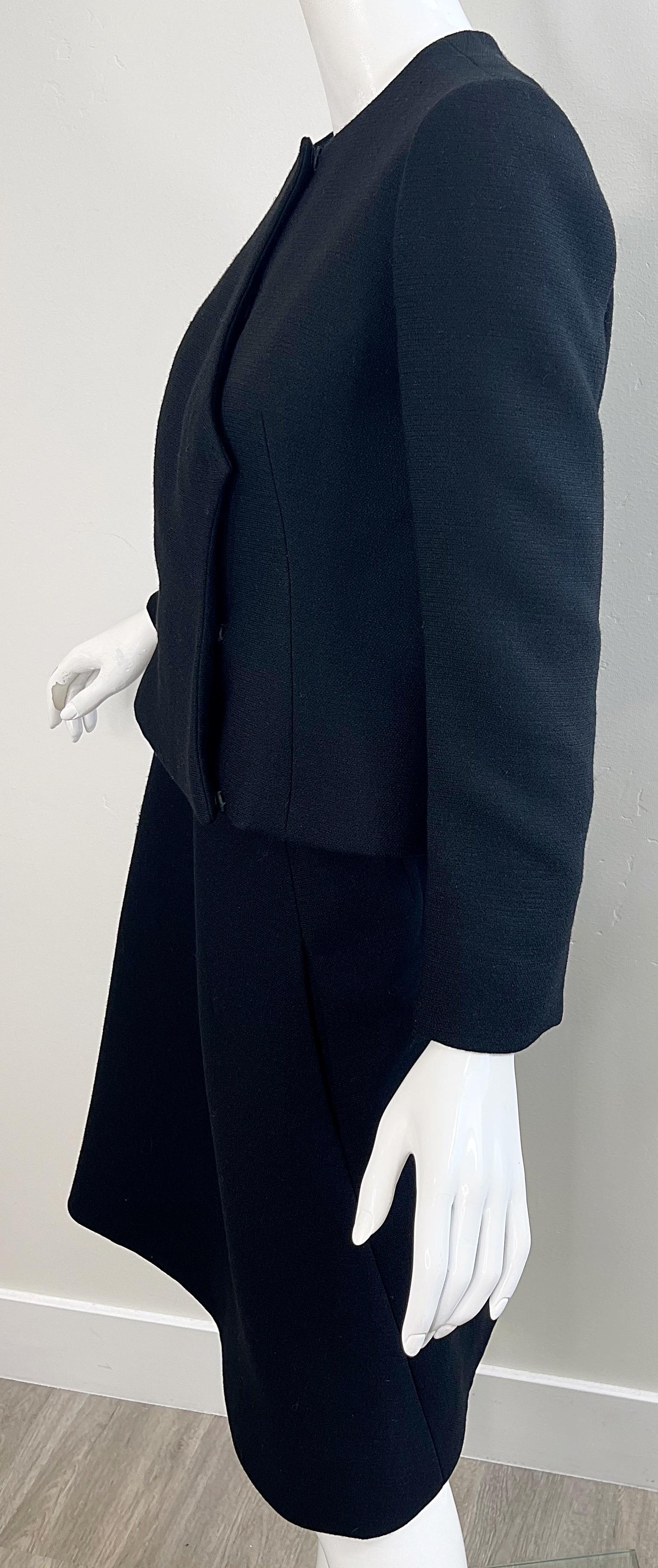 1960er Cardinali Couture Schwarz Wolle Einzigartiger Vintage A - Linie 60er Jahre Rock Anzug Jacke aus Wolle im Angebot 5