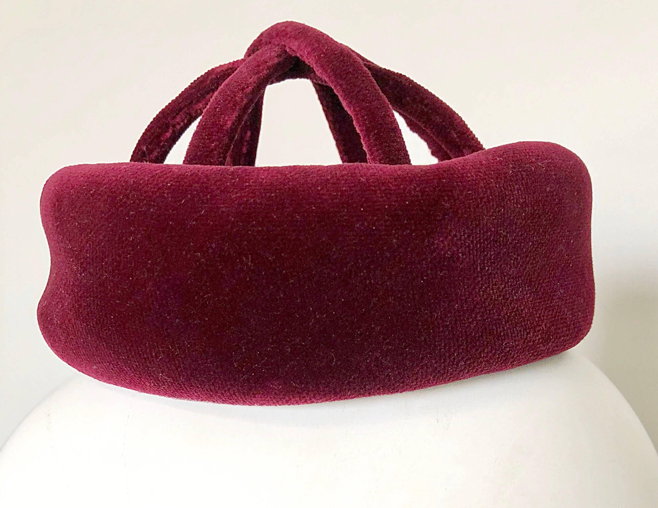 Red 1960s Cardinali Original Sample Burgundy Maroon Avant Garde Velvet 60s Cage Hat For Sale