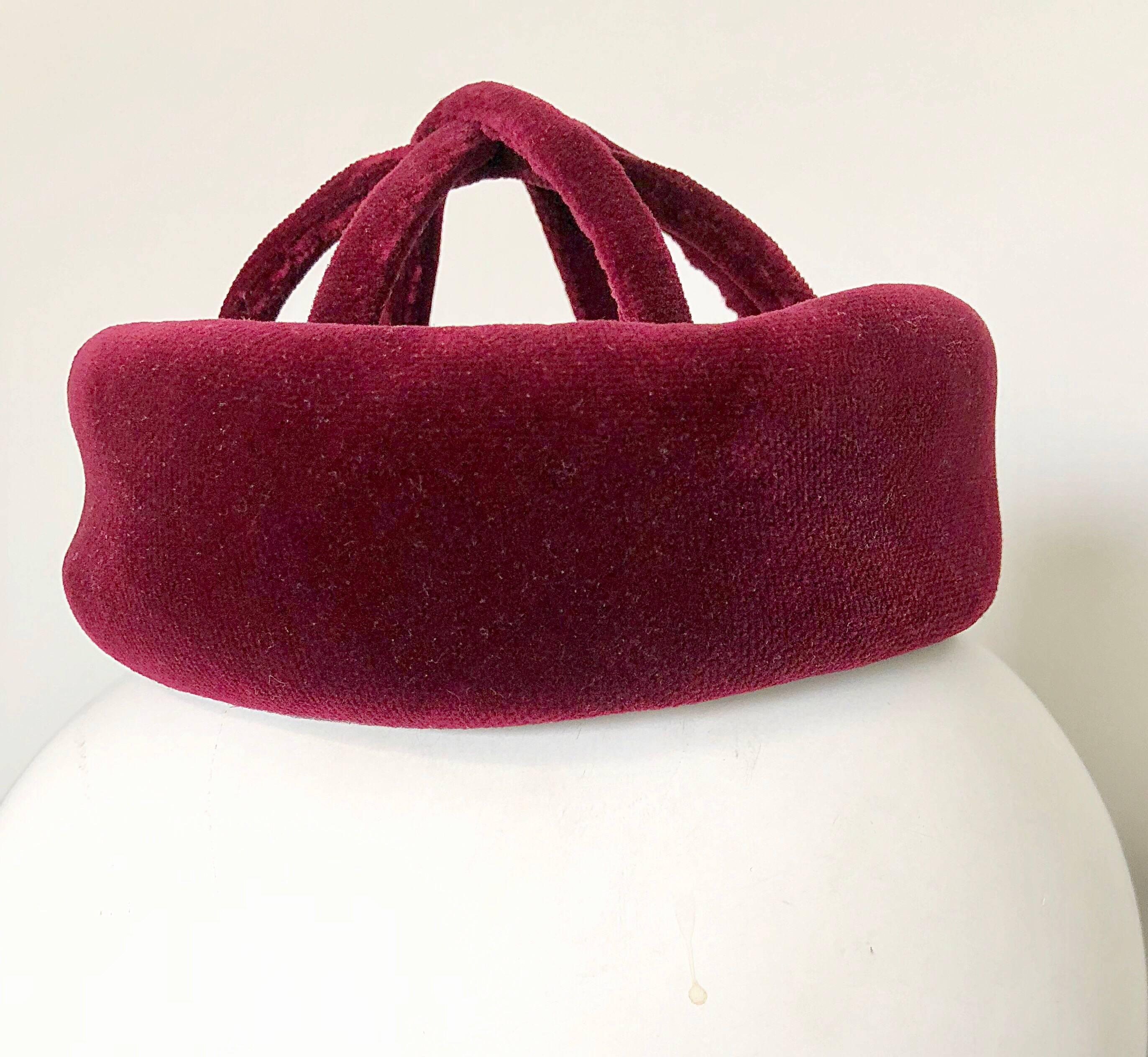 Women's 1960s Cardinali Original Sample Burgundy Maroon Avant Garde Velvet 60s Cage Hat For Sale