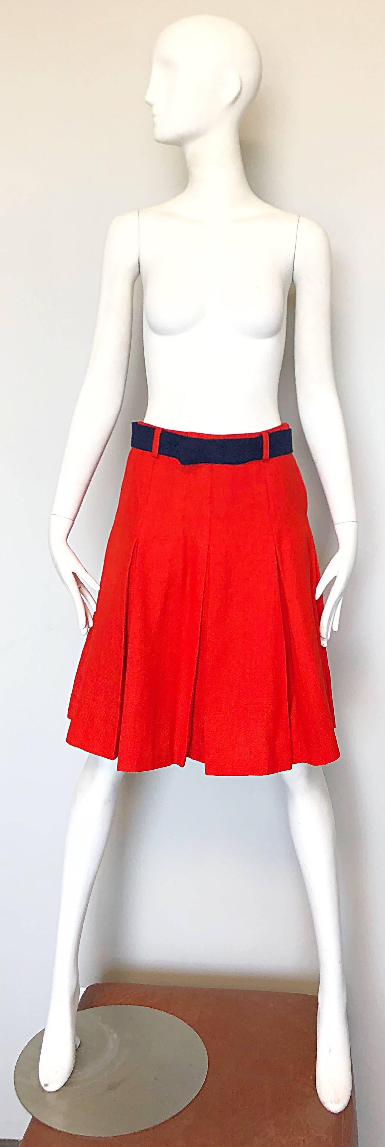 1960s Cardinali Original Sample Orange Irish Linen Pleated Vintage A Line Skirt 5