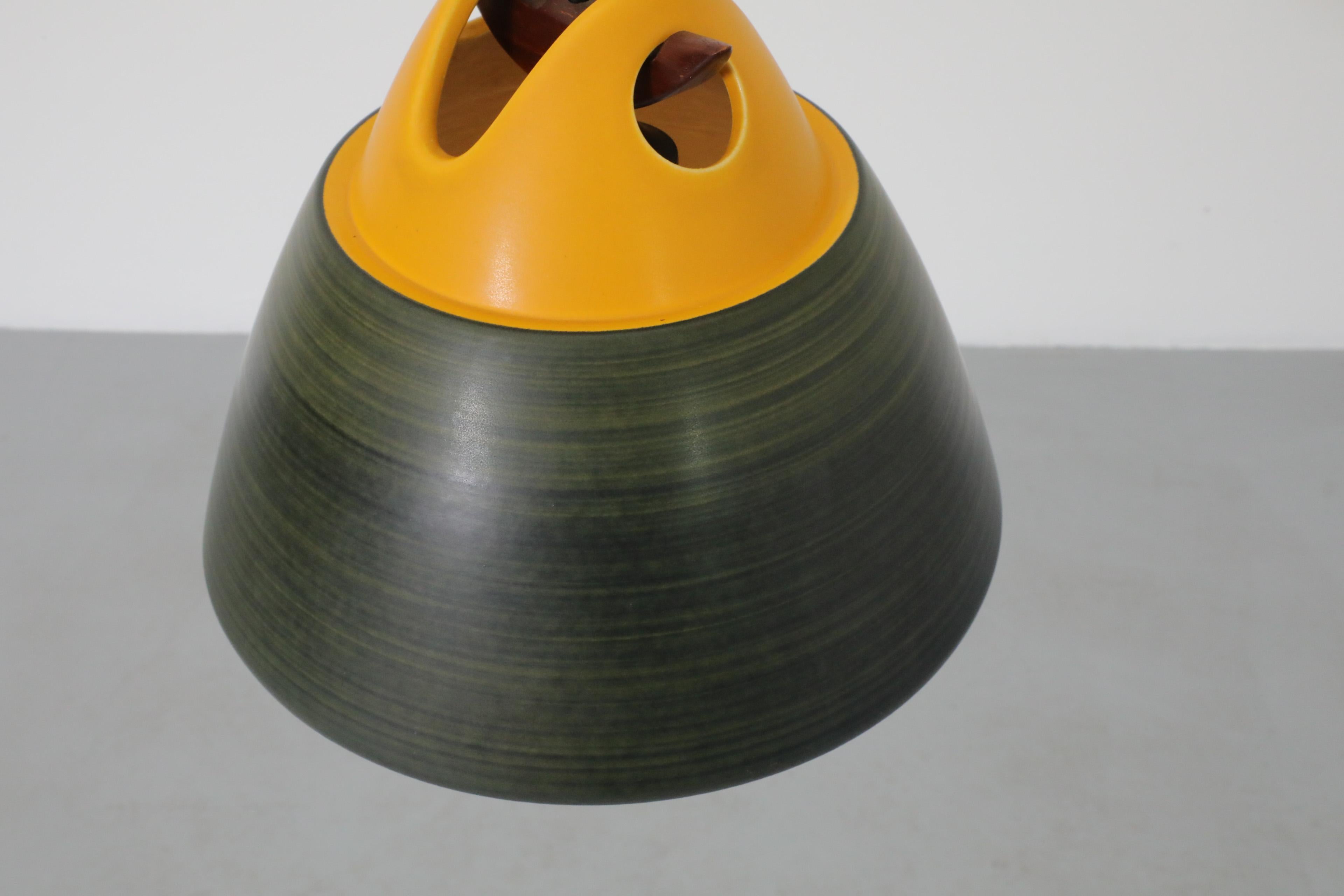 1960's Cari Zalloni for Steuler-Keramik Yellow and Green Ceramic Ceiling Pendant For Sale 6