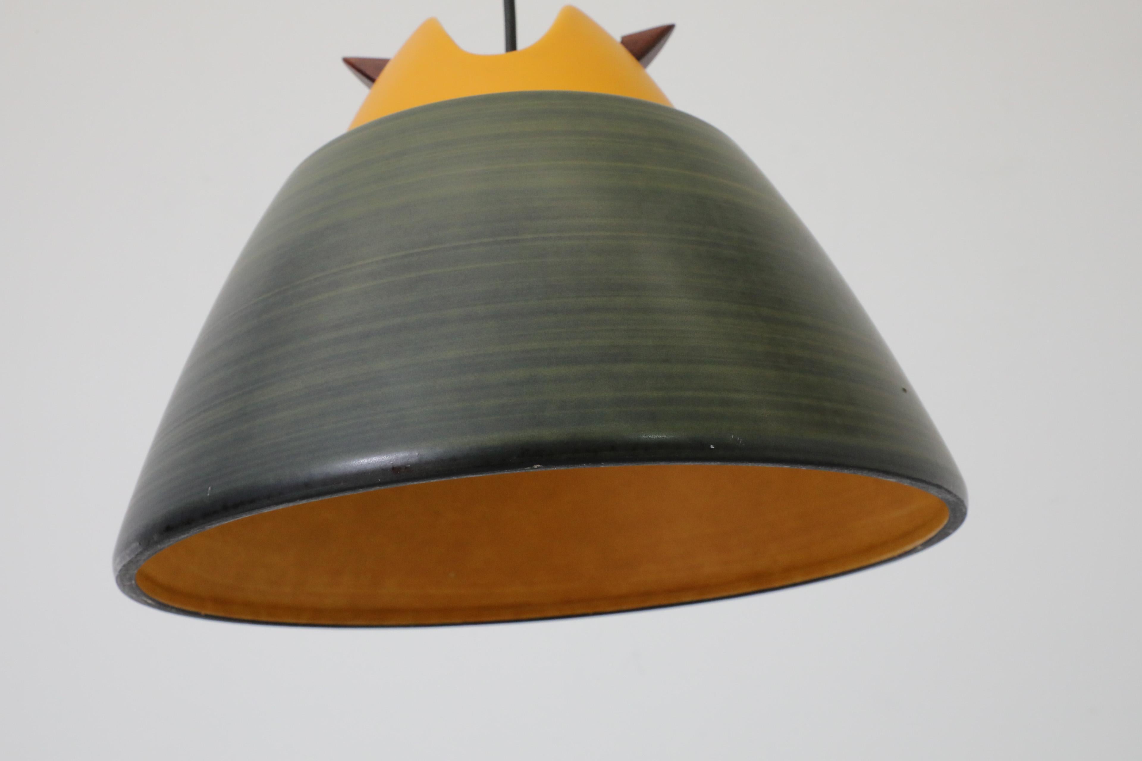 1960er Cari Zalloni für Steuler-Keramik Gelbe und grüne Keramik-Deckenleuchte im Angebot 8