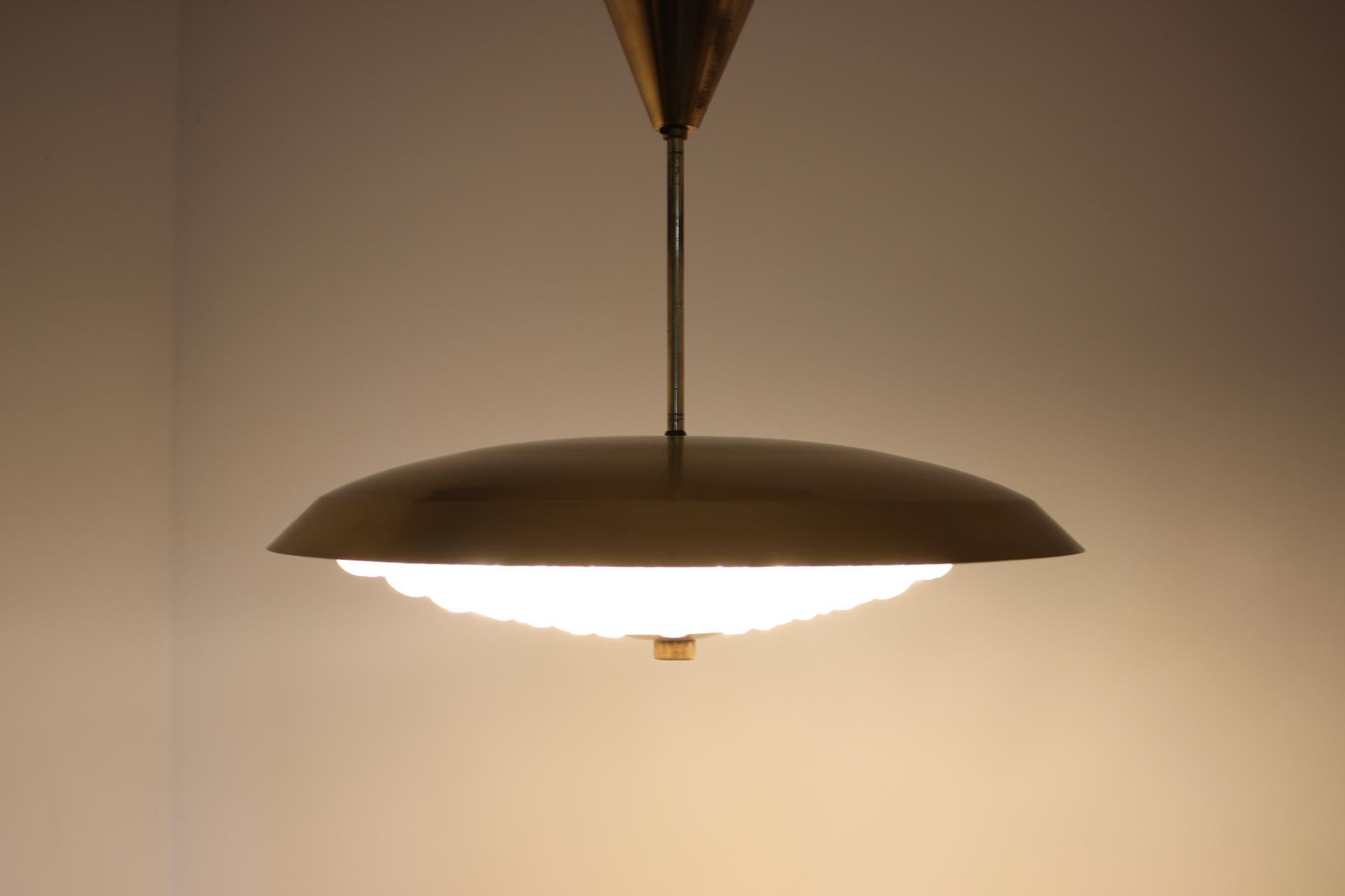 1960s Carl Fagerlund for Orrefors Glass/Brass Pendant Lamp 5