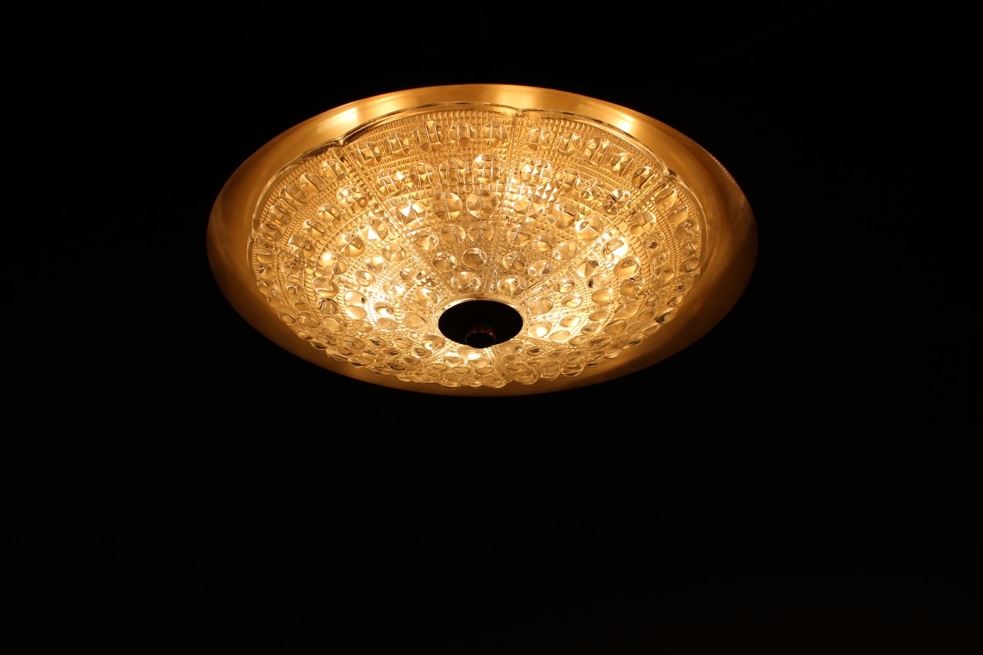 1960s Carl Fagerlund for Orrefors Glass/Brass Pendant Lamp 6